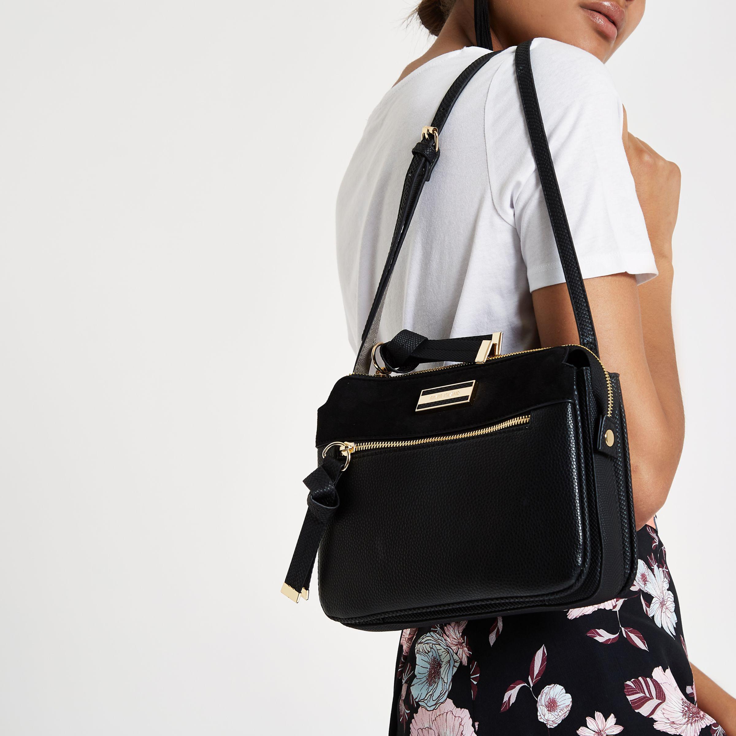river island black triple compartment cross body bag