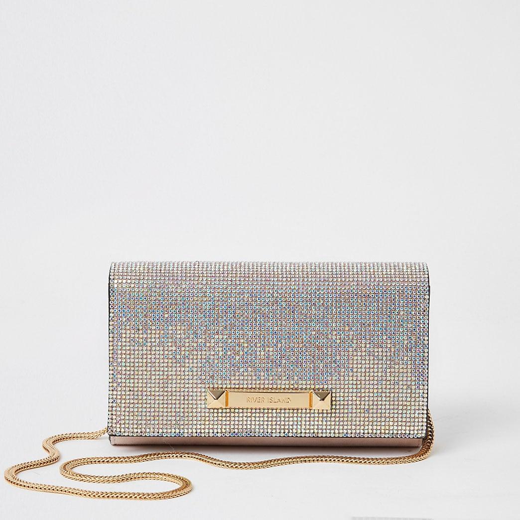 River Island Pink Diamante Underarm Clutch Bag | Lyst Canada