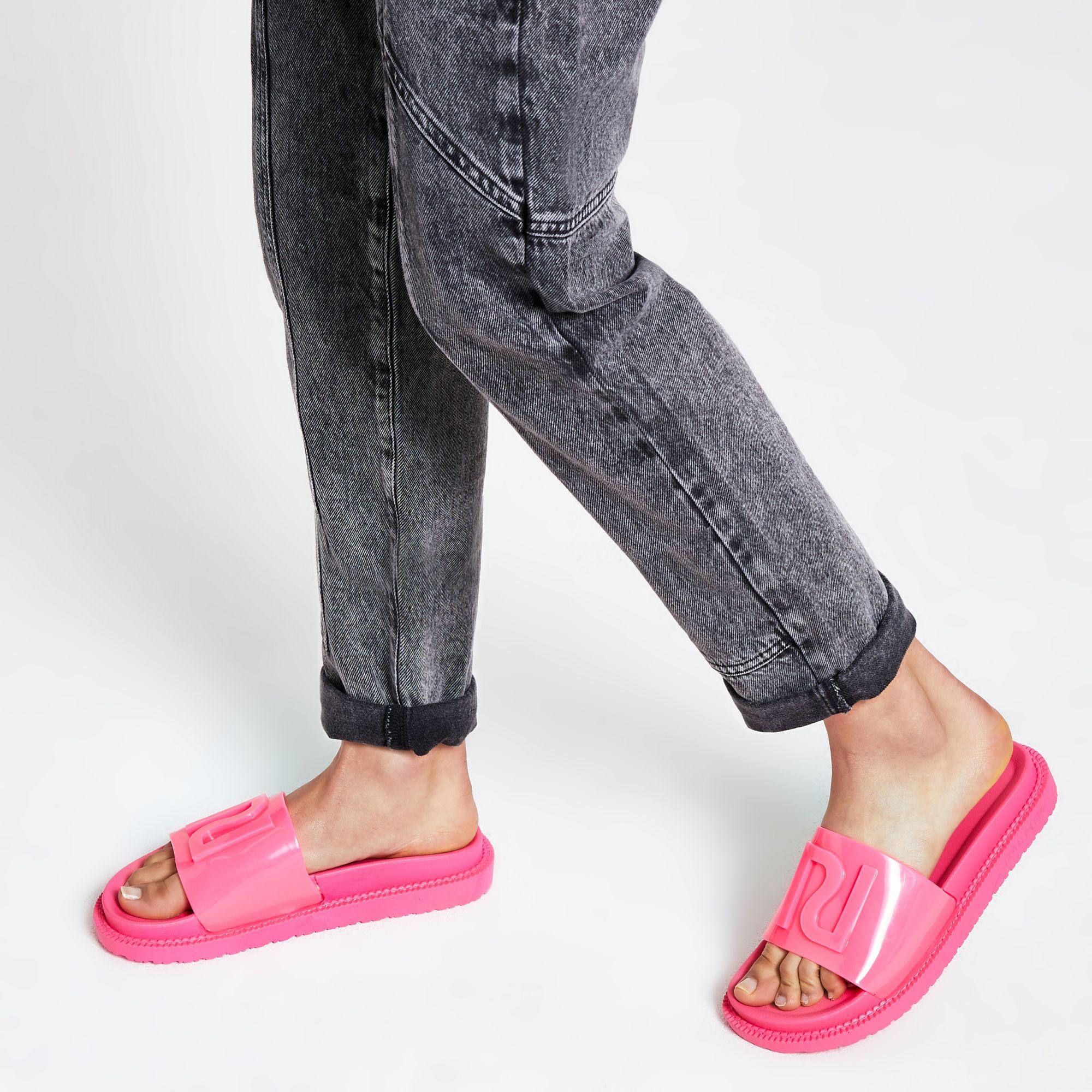 river island pink sliders