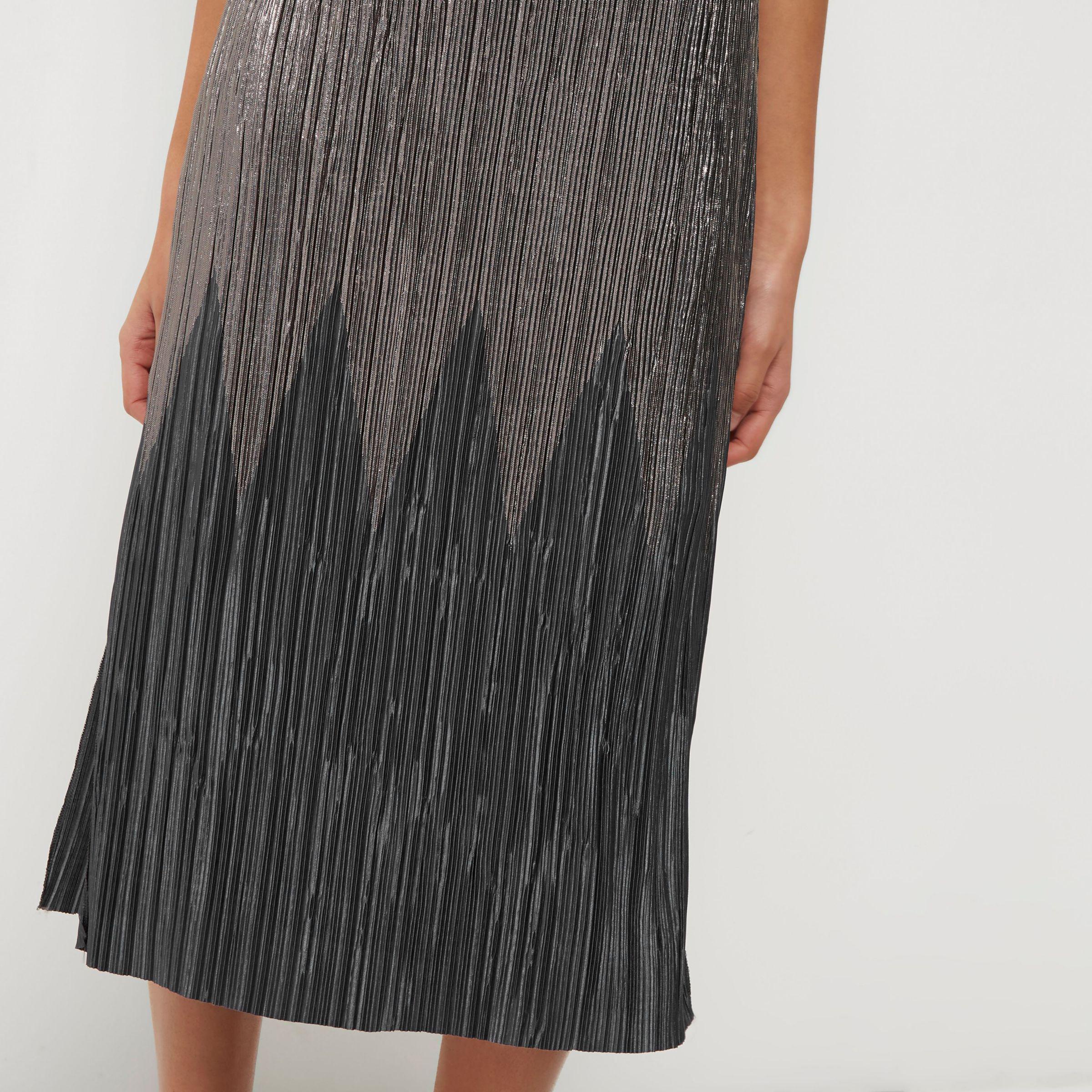 grey pleated midi dress