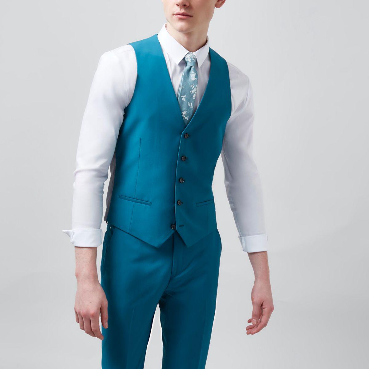 River Island Teal Blue Suit Waistcoat for Men | Lyst