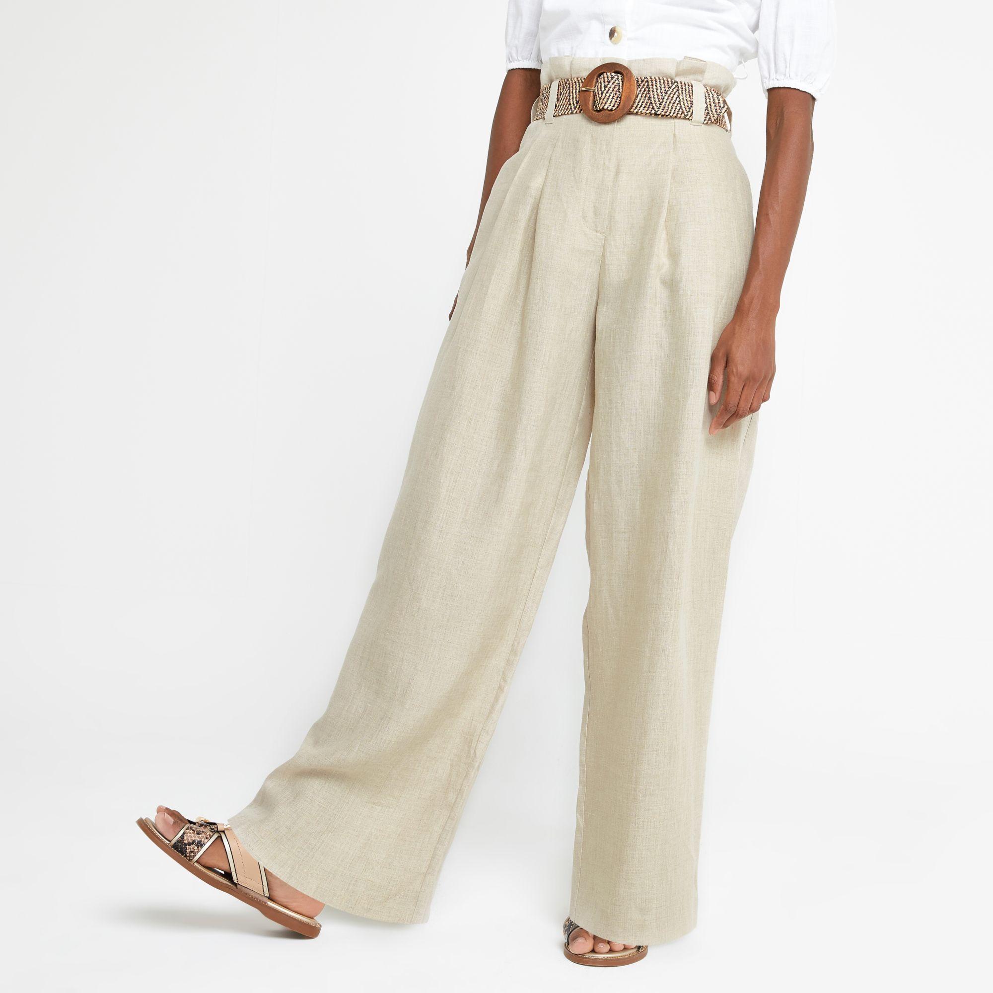 River Island Beige Linen Paperbag Waist 