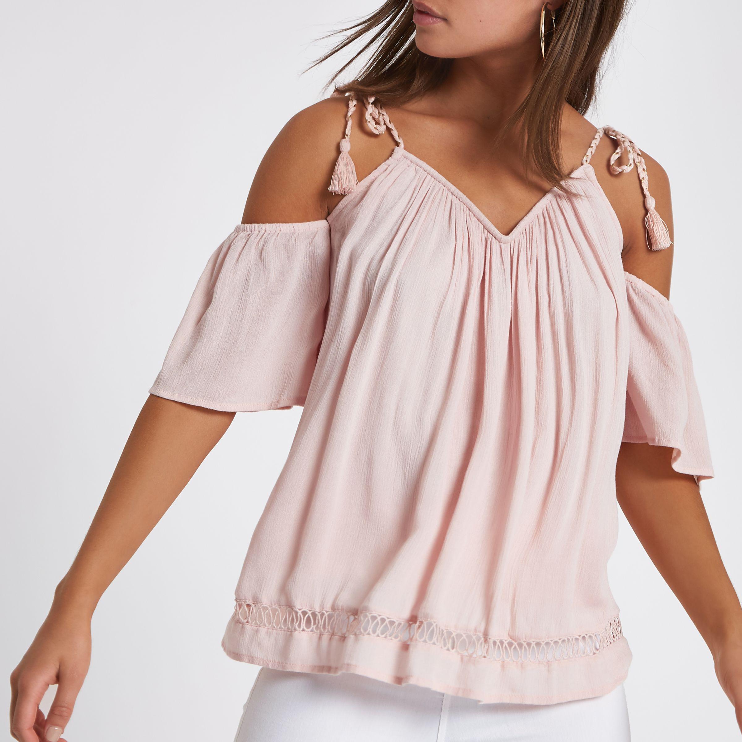 Light Pink Cold Shoulder Top Discount 