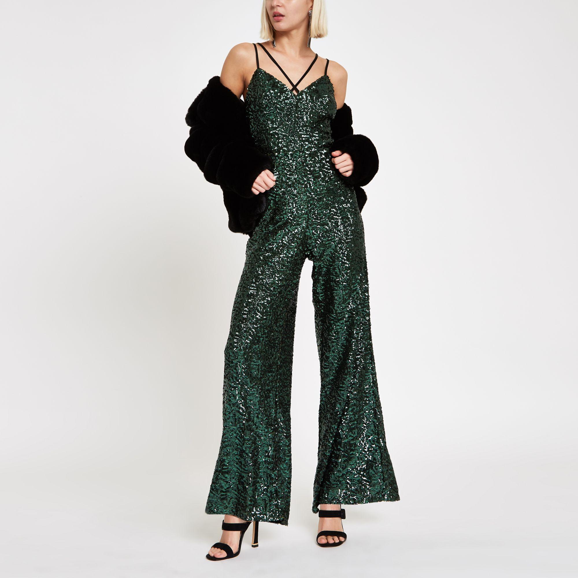 River Island Sequin Cami Strap Jumpsuit 