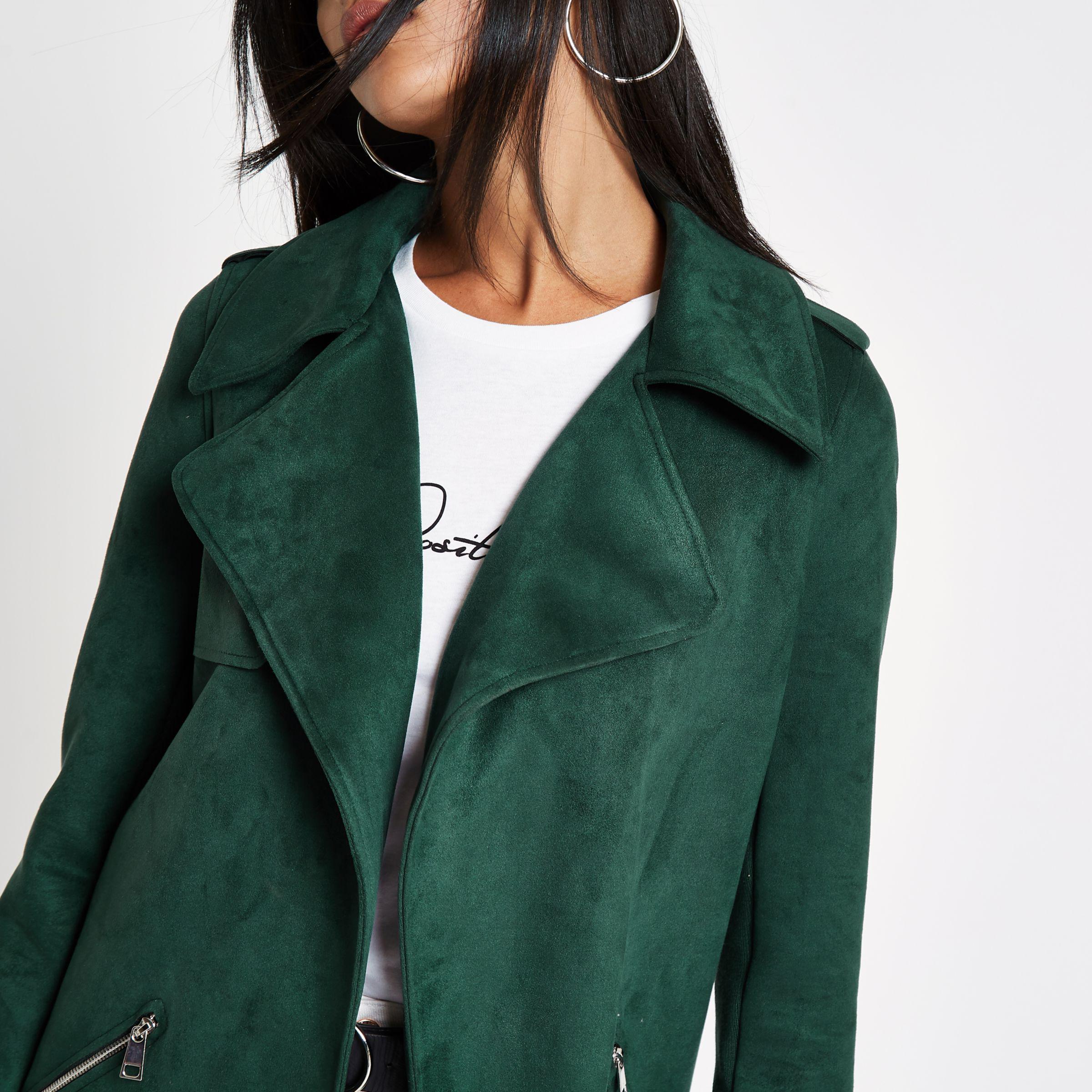 green suede coat