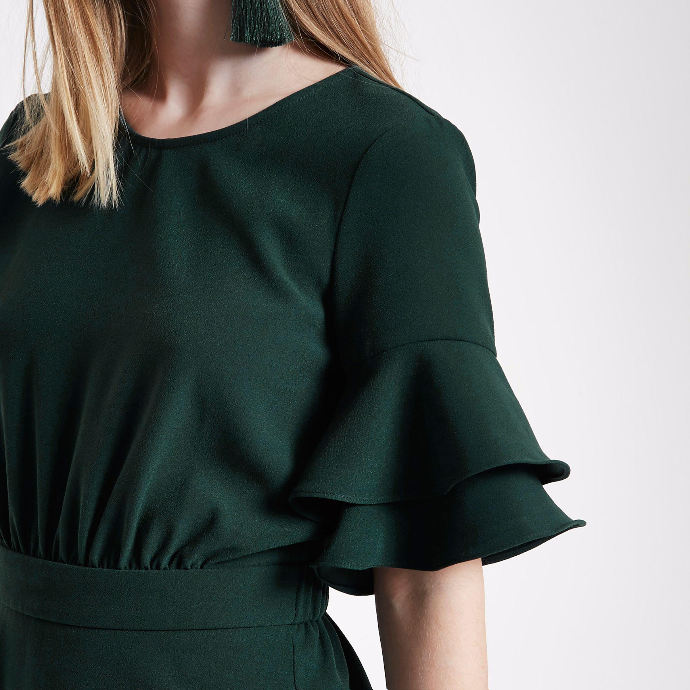 black frill sleeve tie back playsuit