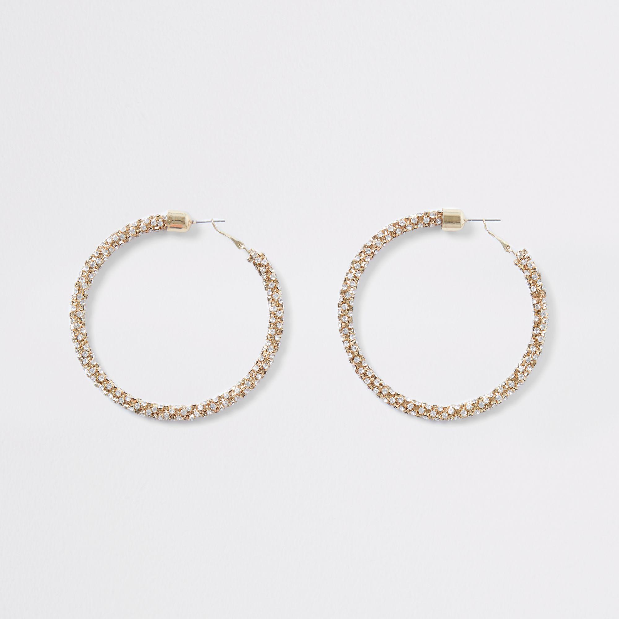 River Island Colour Diamante Hoop Earrings in Gold (Metallic) - Lyst