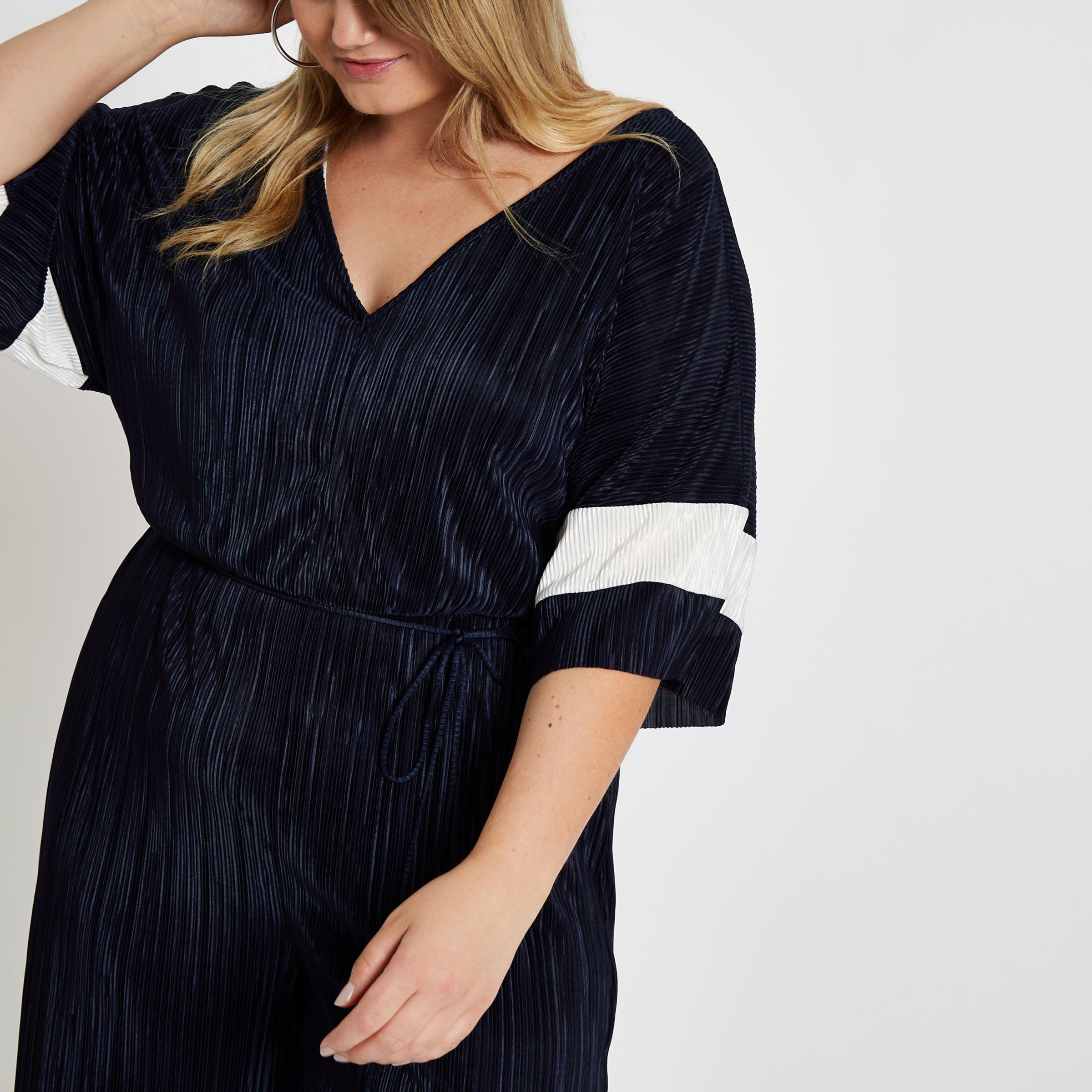 river island navy plisse dress