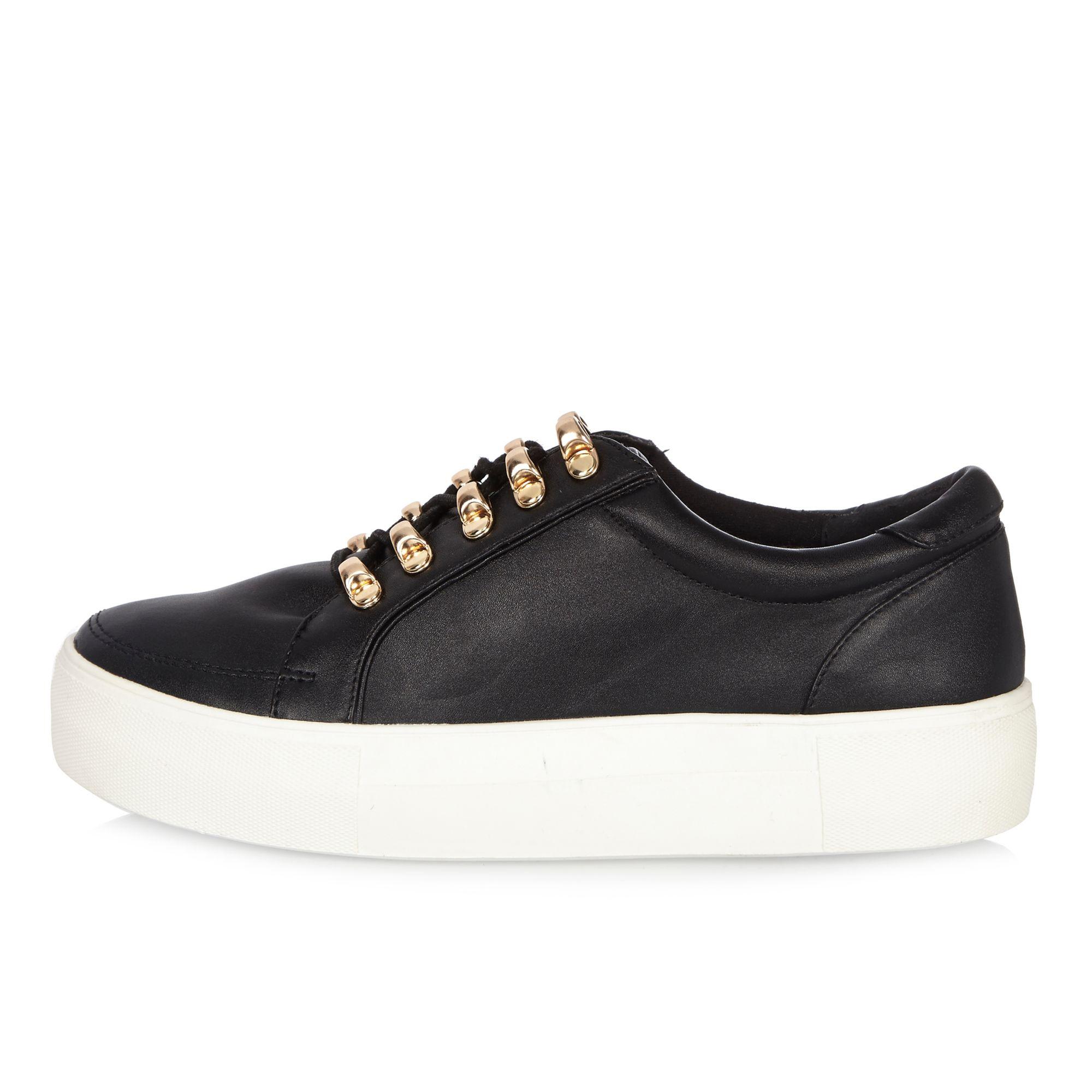 River Island Black Leather Look Platform Trainers - Lyst