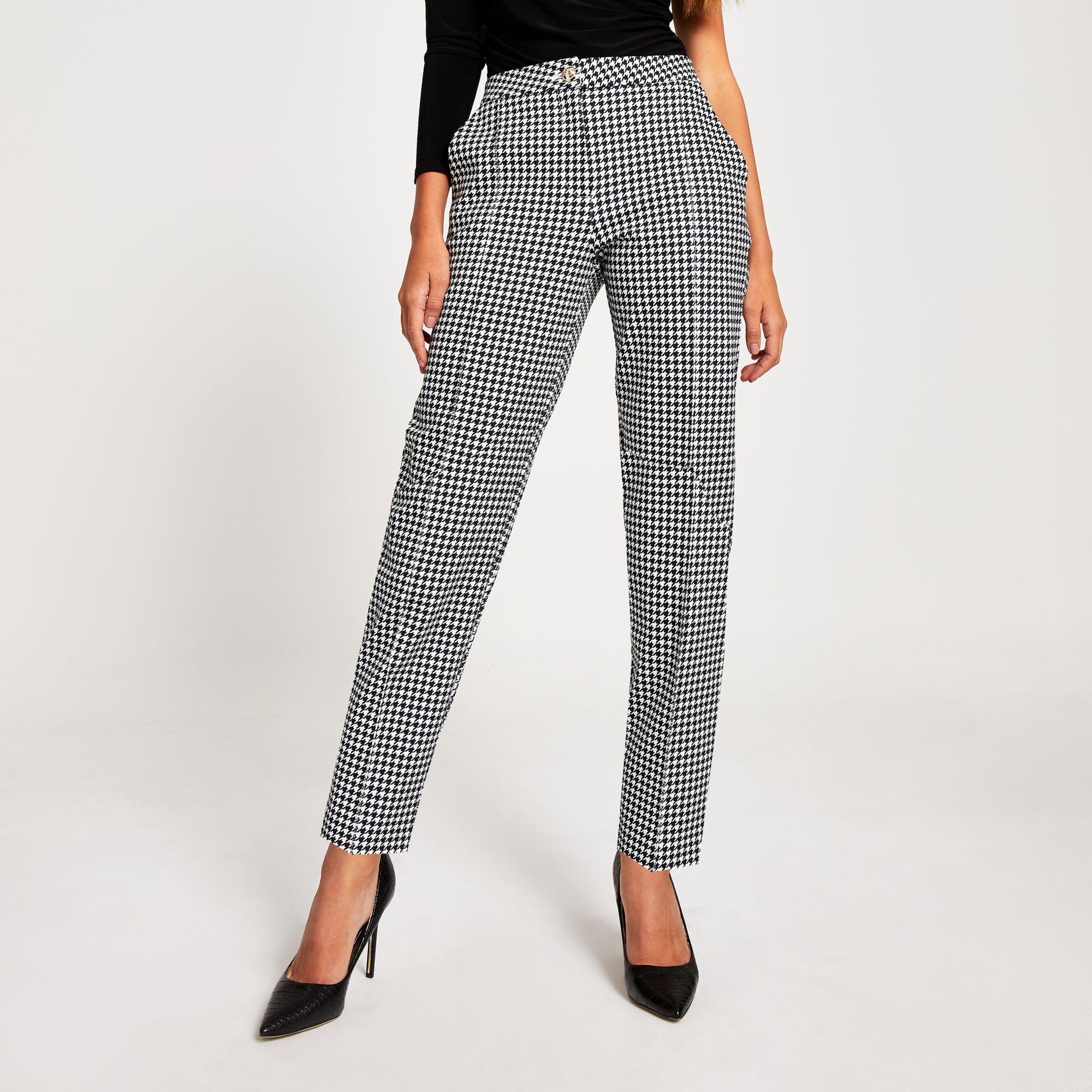 River Island Dogtooth Ponte Cigarette Trousers in Black - Lyst