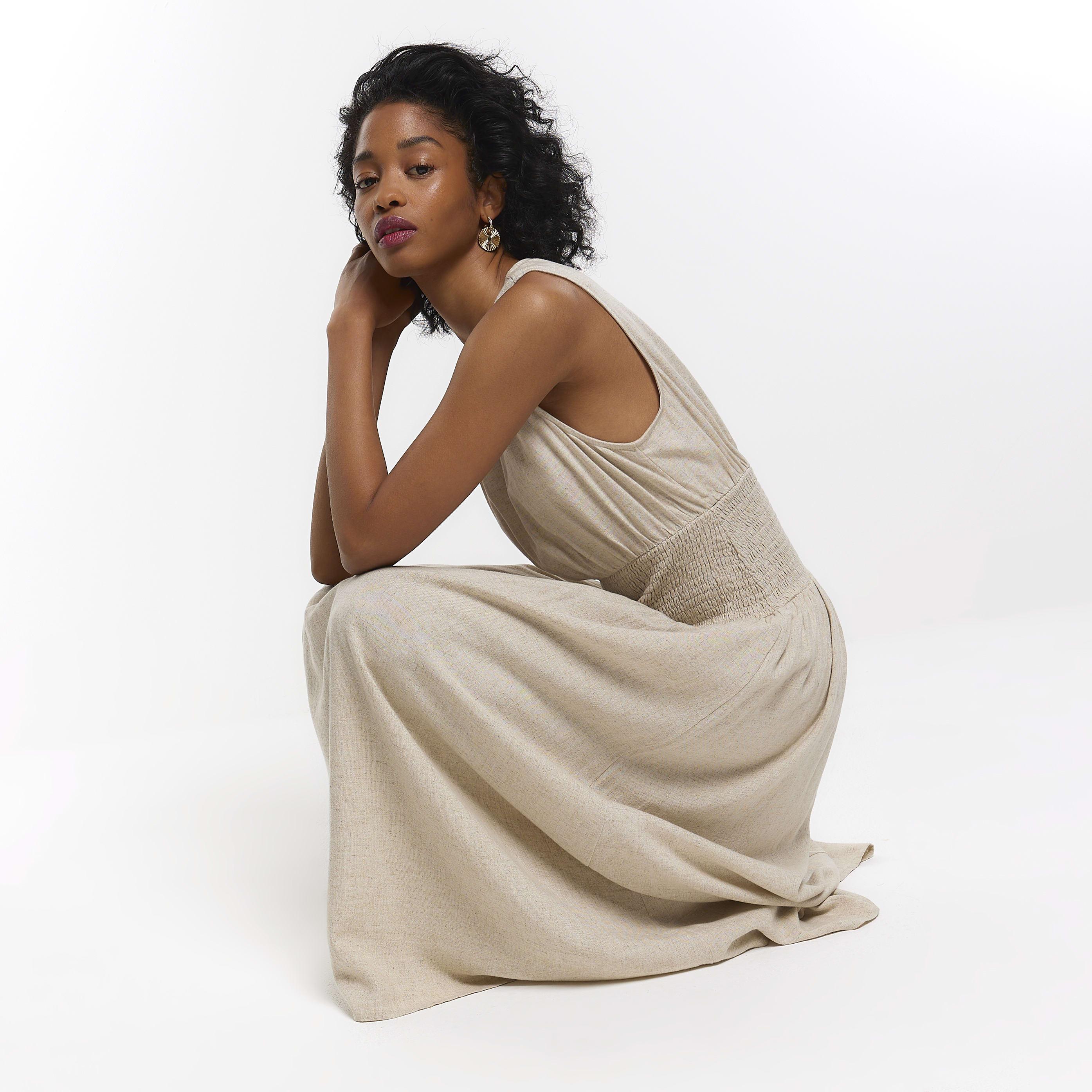 Linen top dress beige