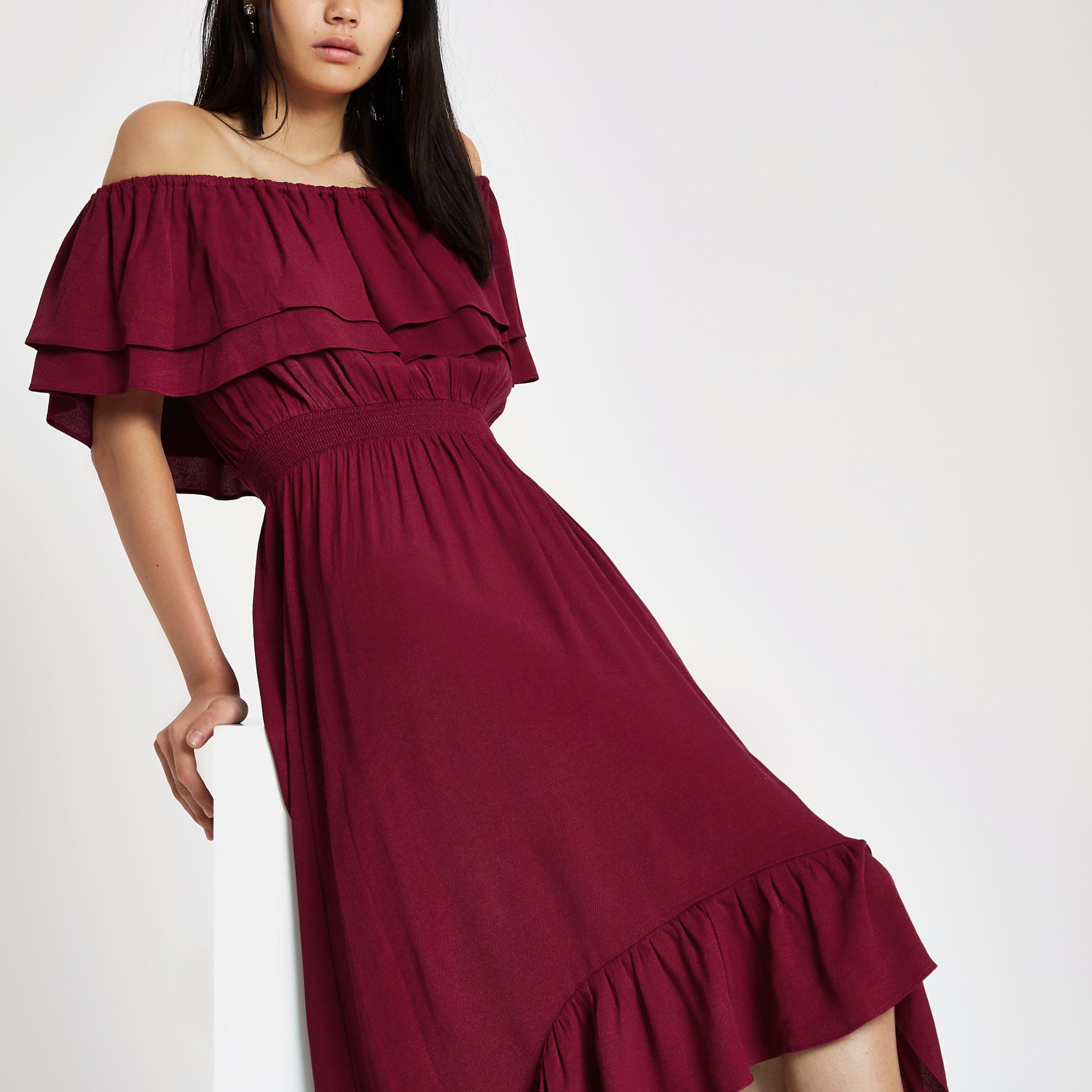 river island purple floral frill maxi dress