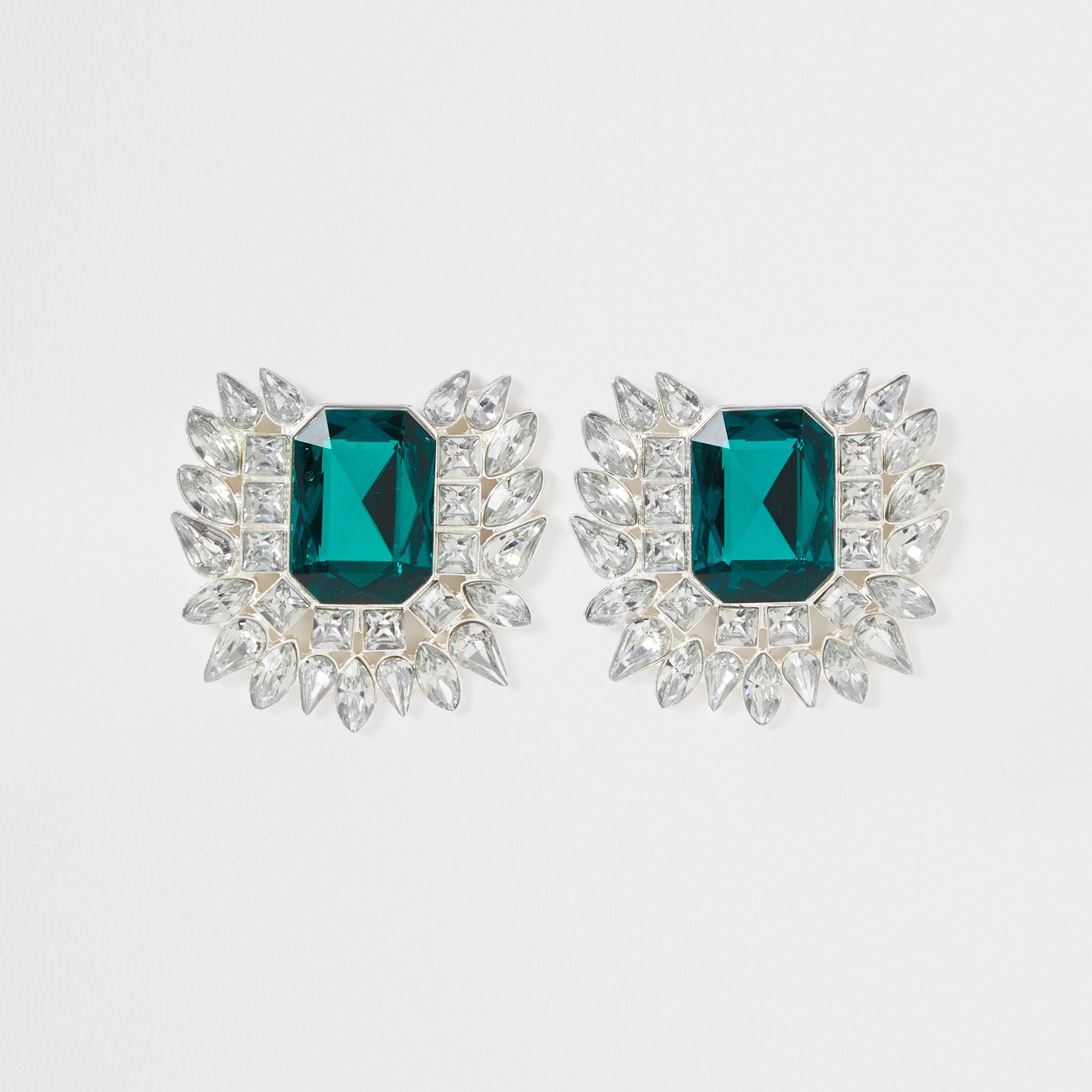 green diamante earrings