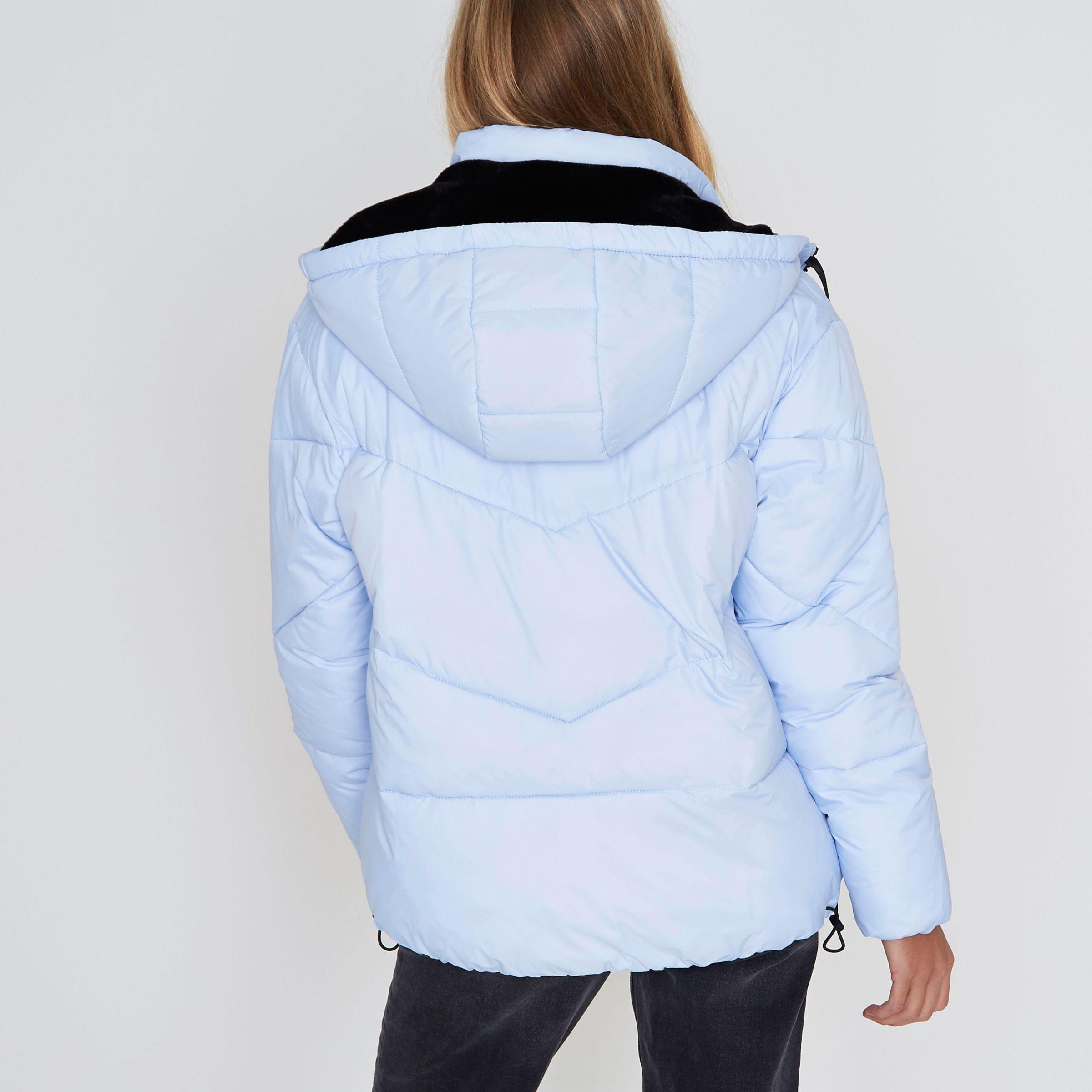 River Island Synthetic Light Blue Double Layer Hooded Puffer Jacket - Lyst