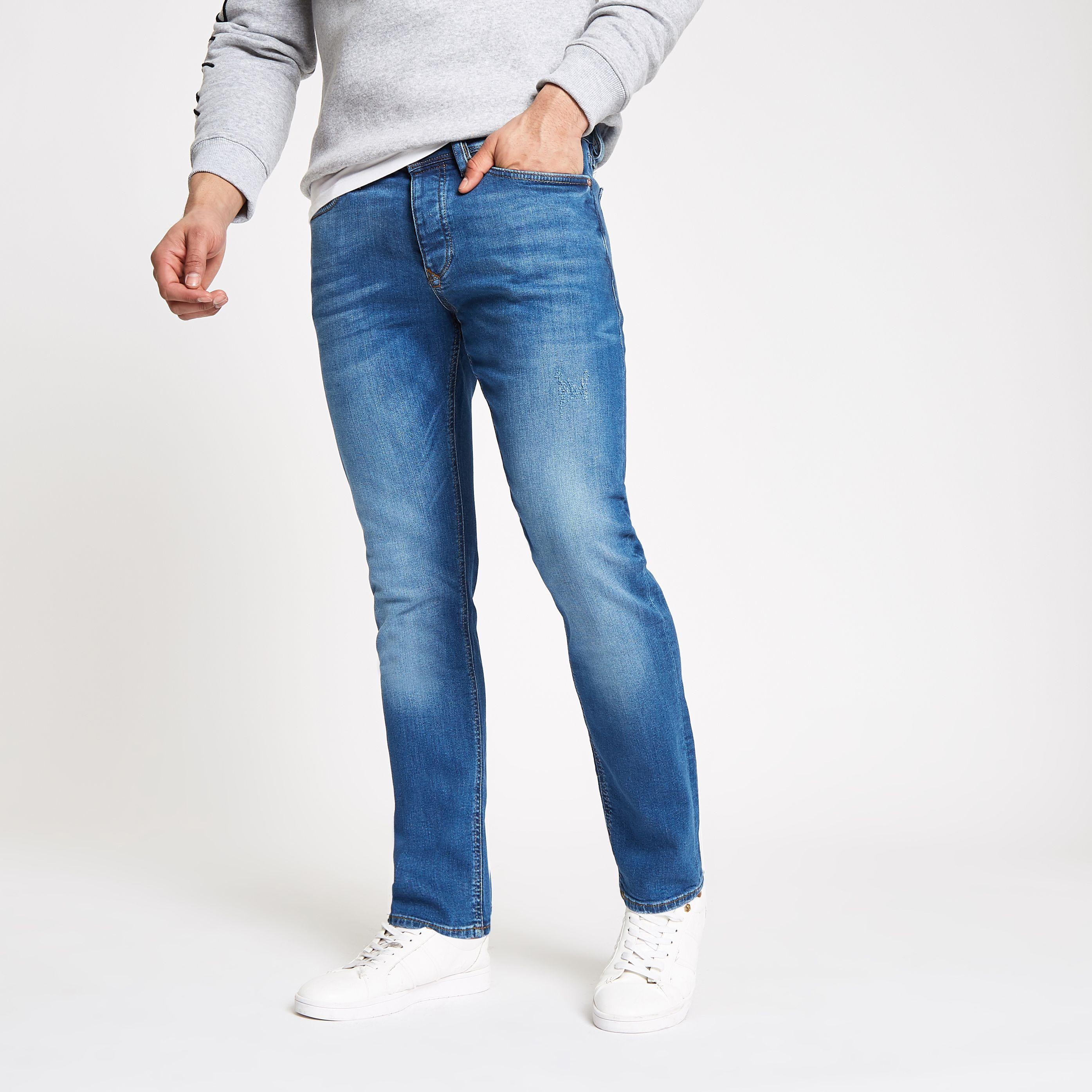 River Island Denim Mid Blue Dylan Slim Fit Jeans for Men - Lyst