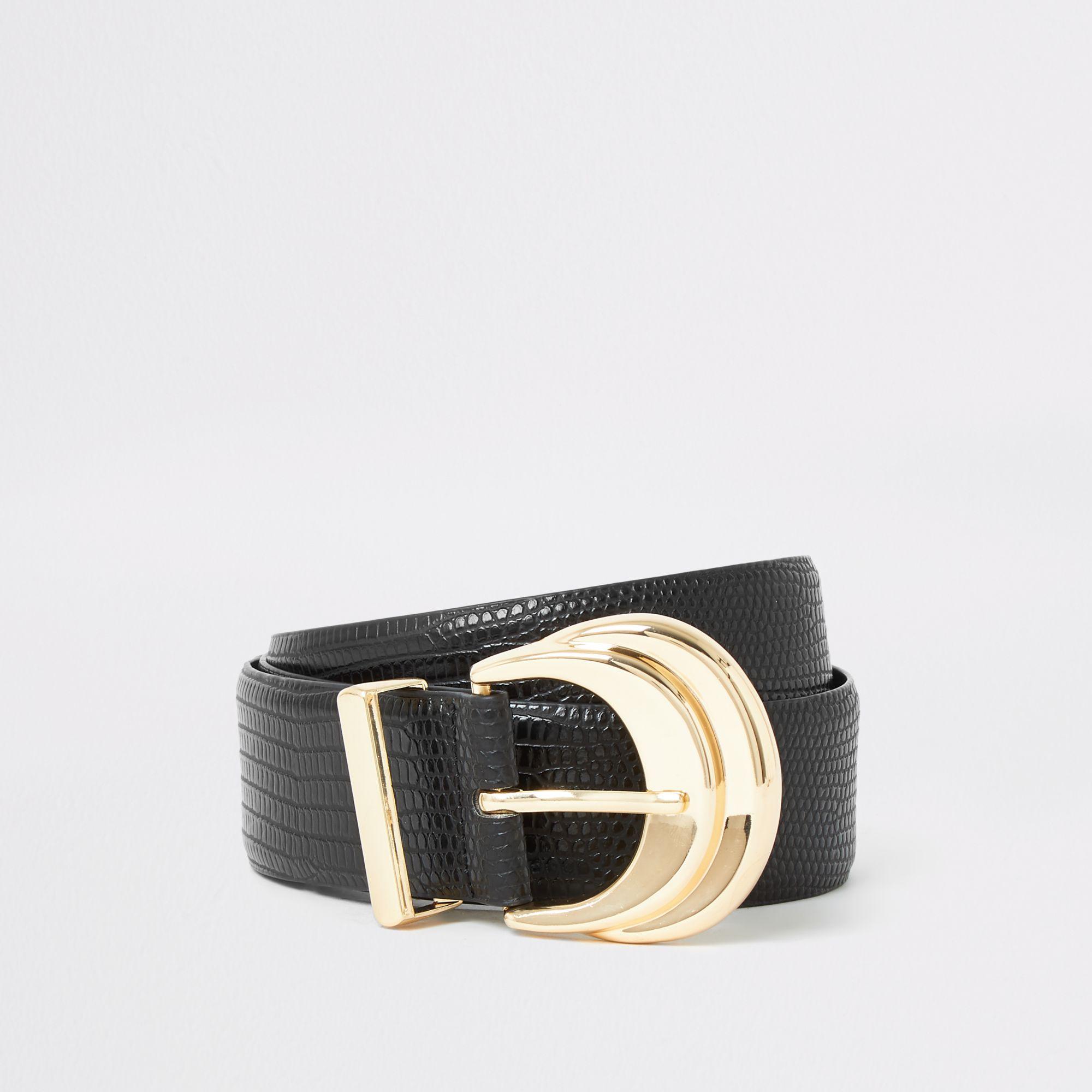 River Island Black Double Layered Buckle Embossed Belt Lyst