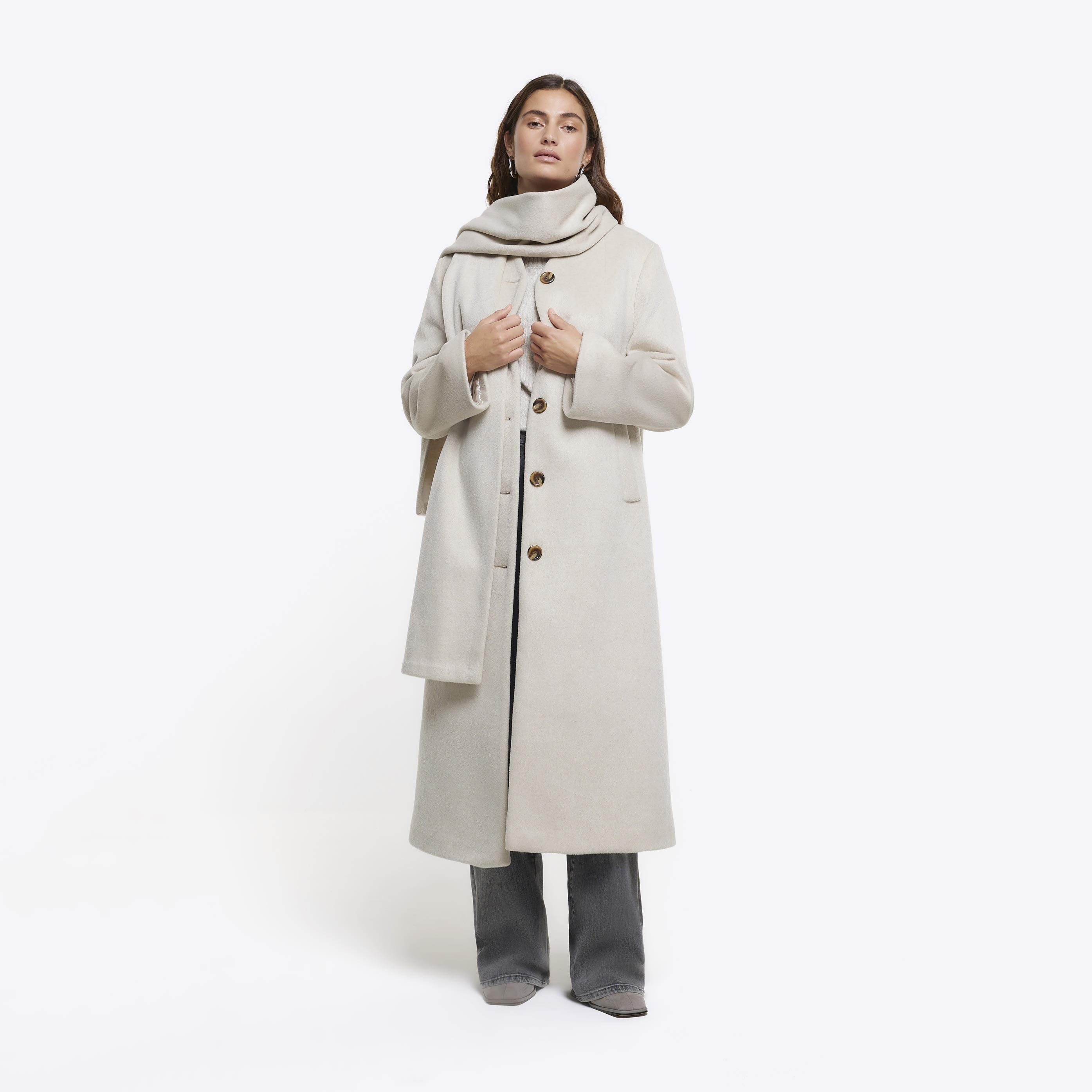 River Island Beige Ri Studio Scarf Longline Coat in White Lyst UK