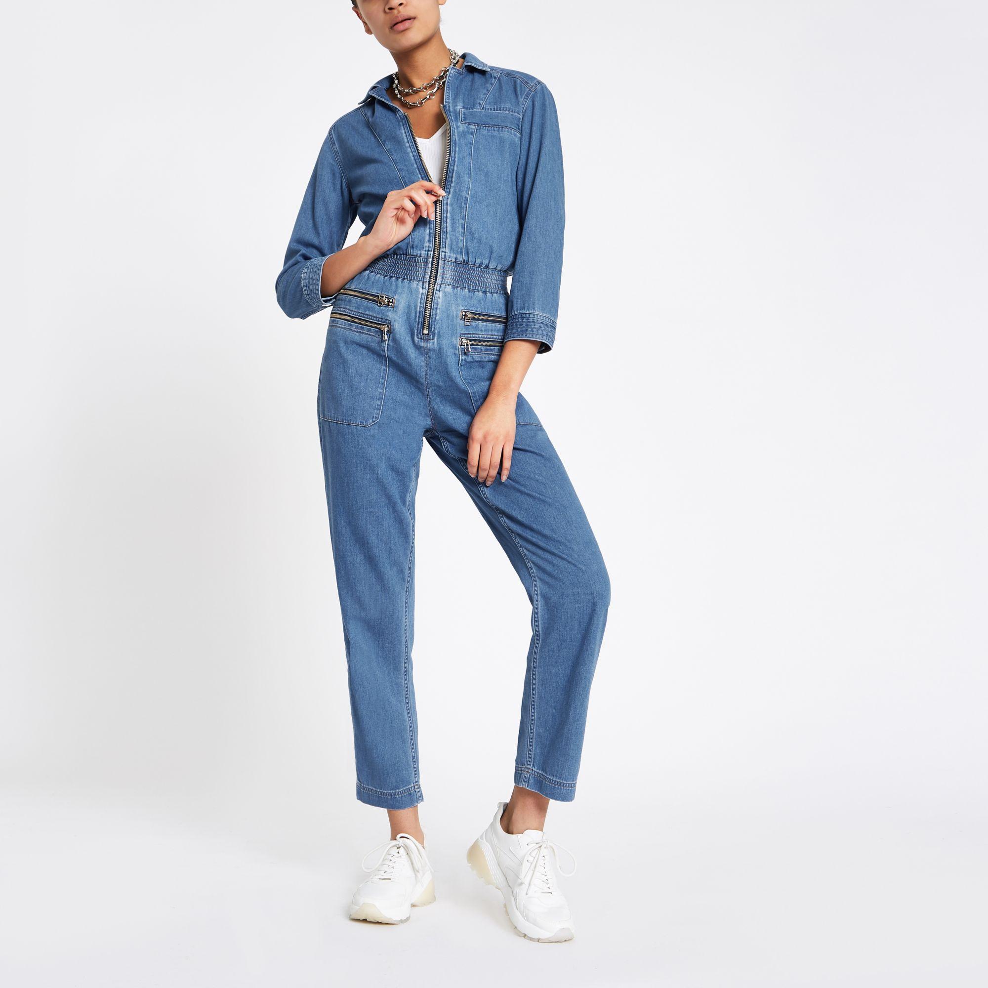 denim zip boiler suit