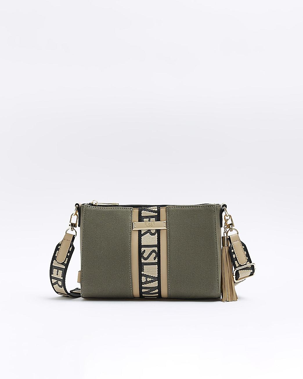 River Island Ri Monogram Cross Body Bag And Purse in Natural