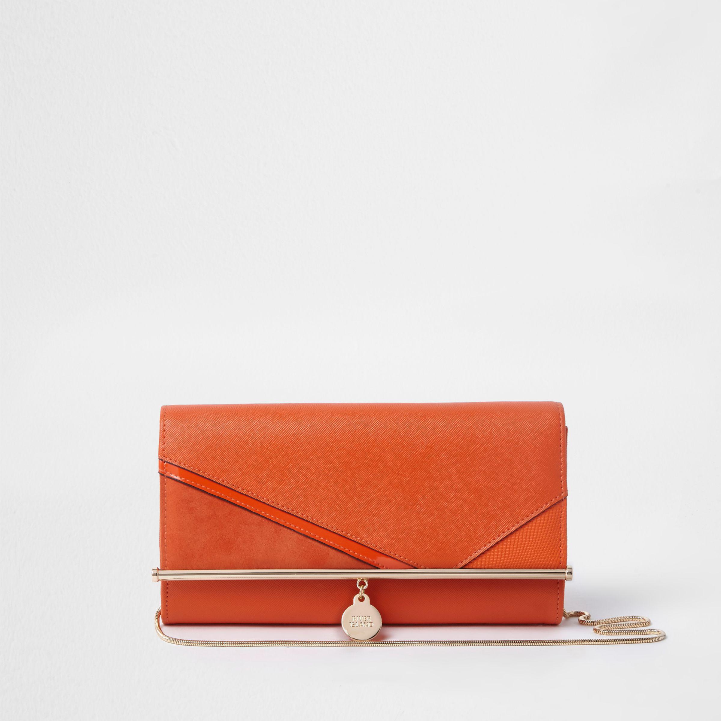 River Island Synthetic Orange Cutabout Chain Clutch Bag | Lyst