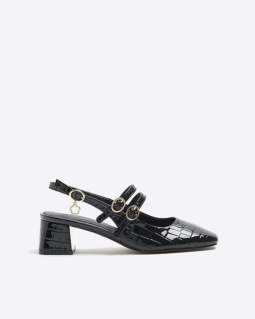 River Island Black Patent Croc Embossed Court Shoes in White | Lyst
