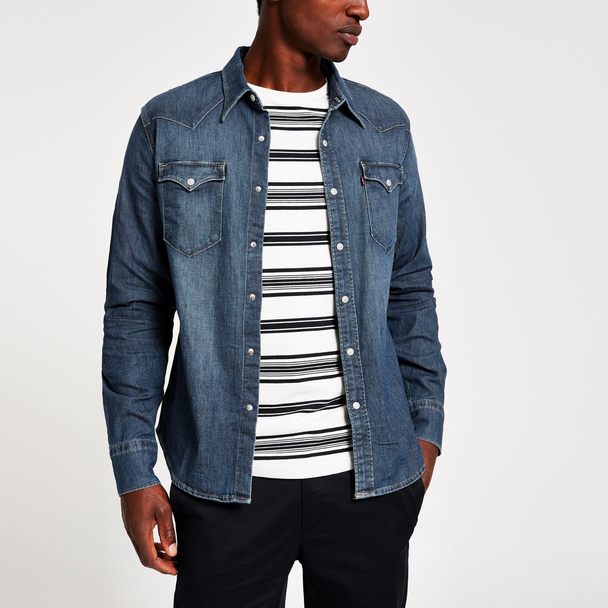 Levi's Dark Blue Regular Fit Denim Shirt for Men Lyst