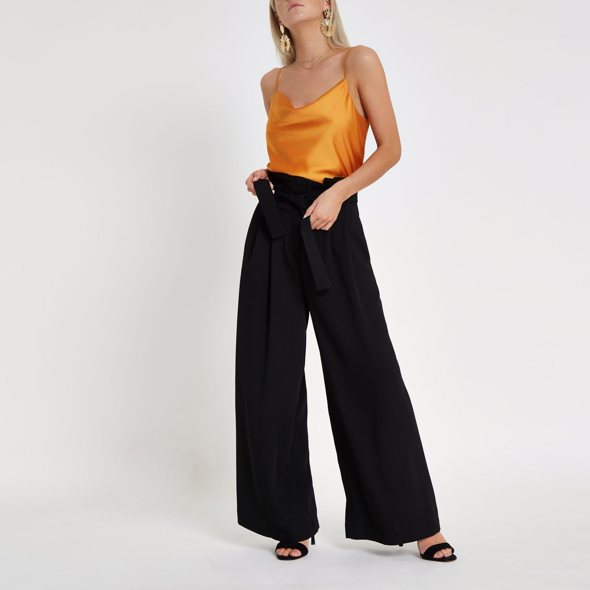 black wide leg paperbag trousers