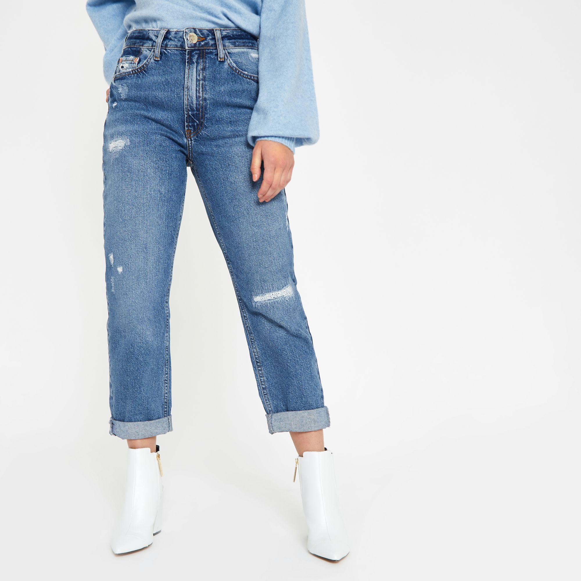 petite mid blue mom jeans