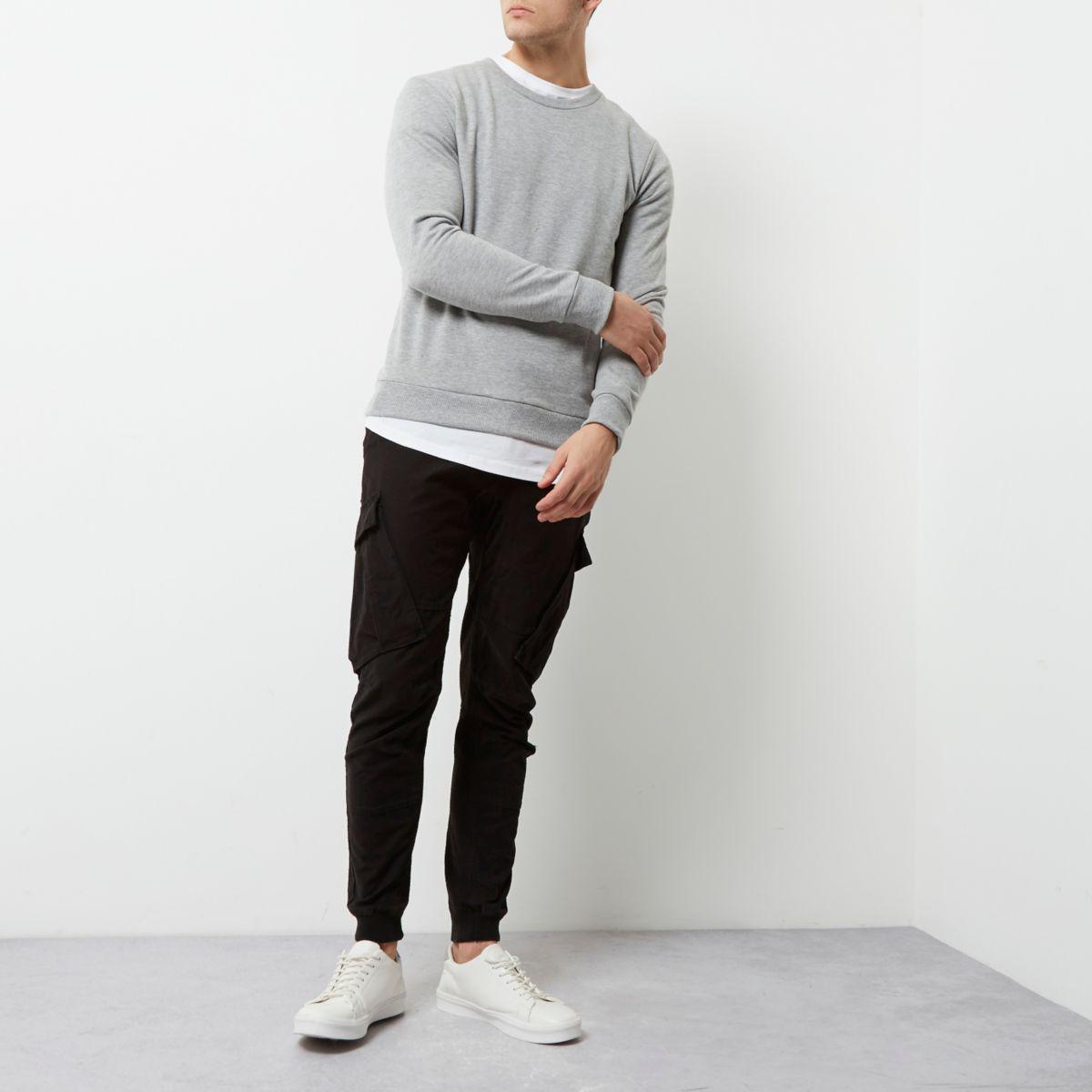 river island tapered cargo trousers in black