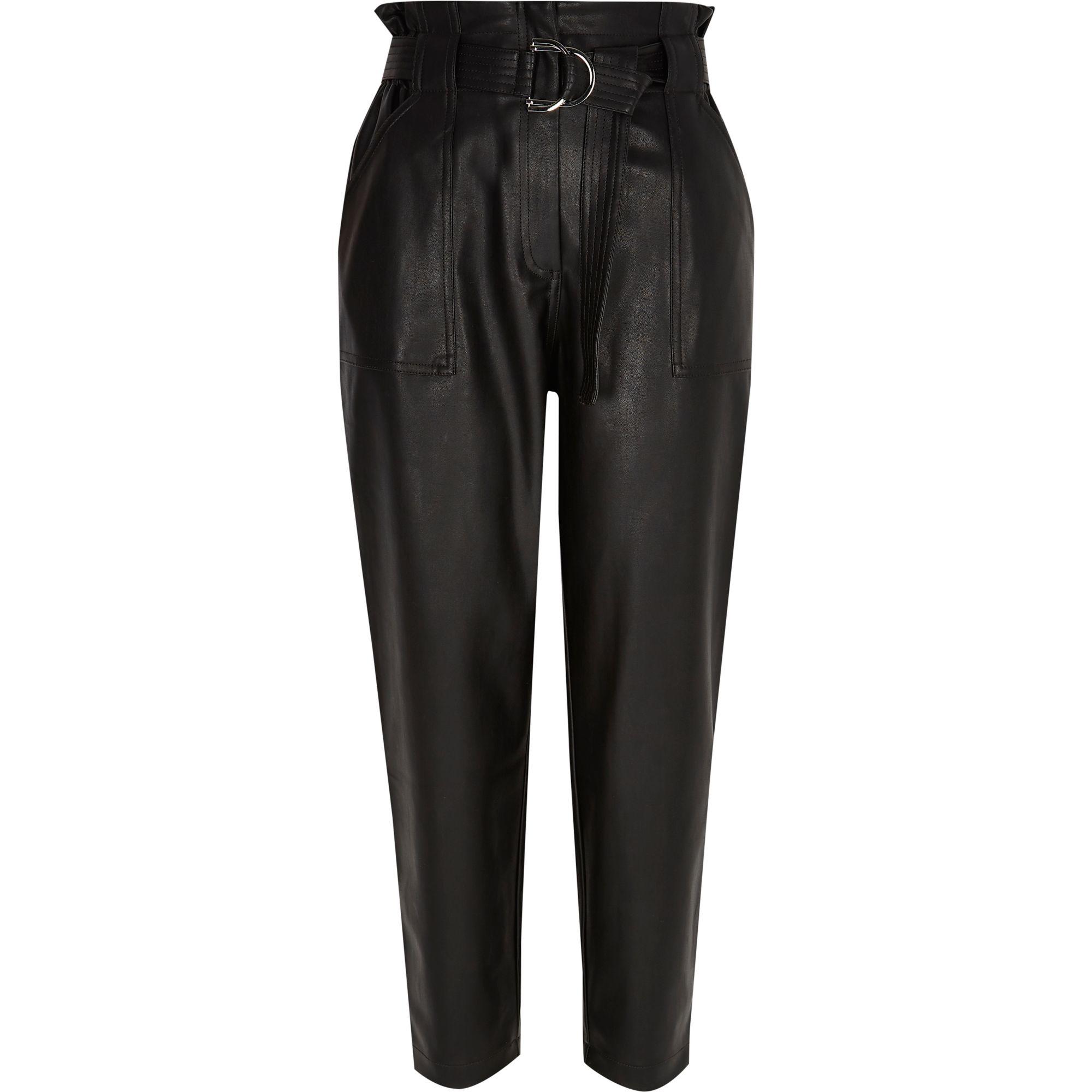River Island Petite Faux Leather Molly Trousers in Black - Lyst