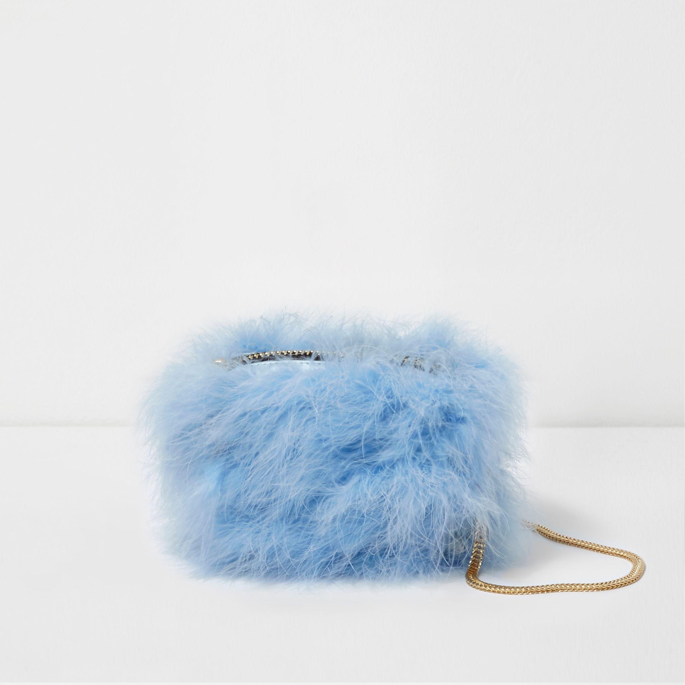 blue feather bag