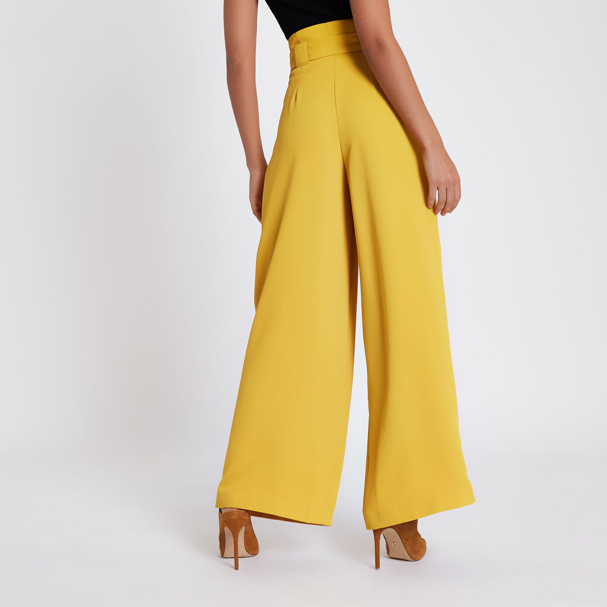 High Waist Belted Paperbag Trousers In Yellow 59 OFF
