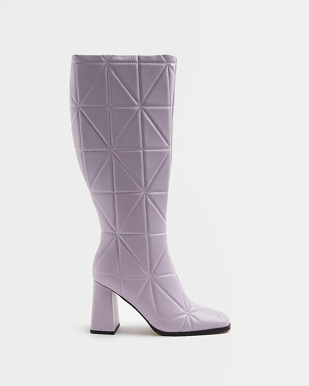 River Island Purple Quilted Heeled Knee High Boots Lyst