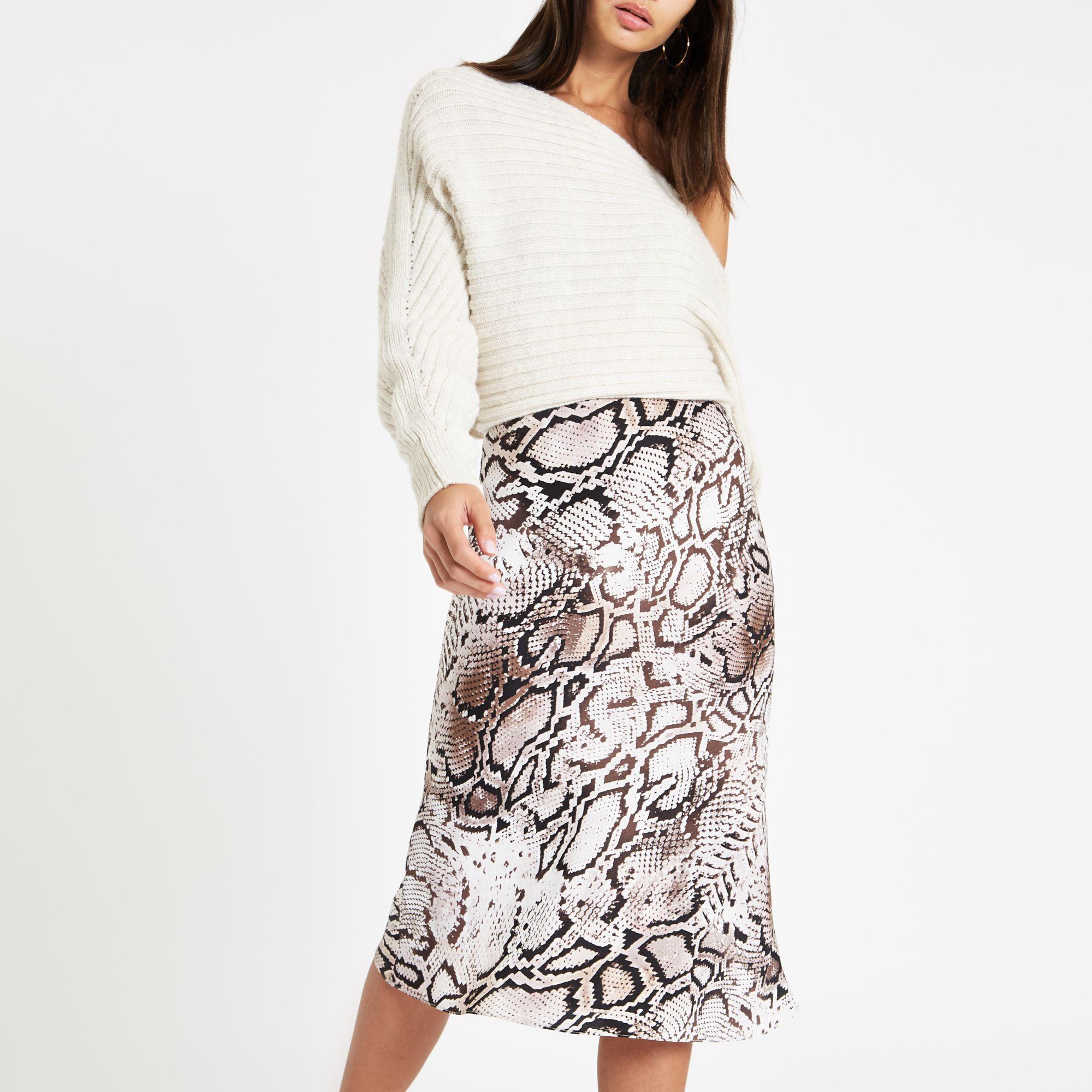grey snake print midi skirt