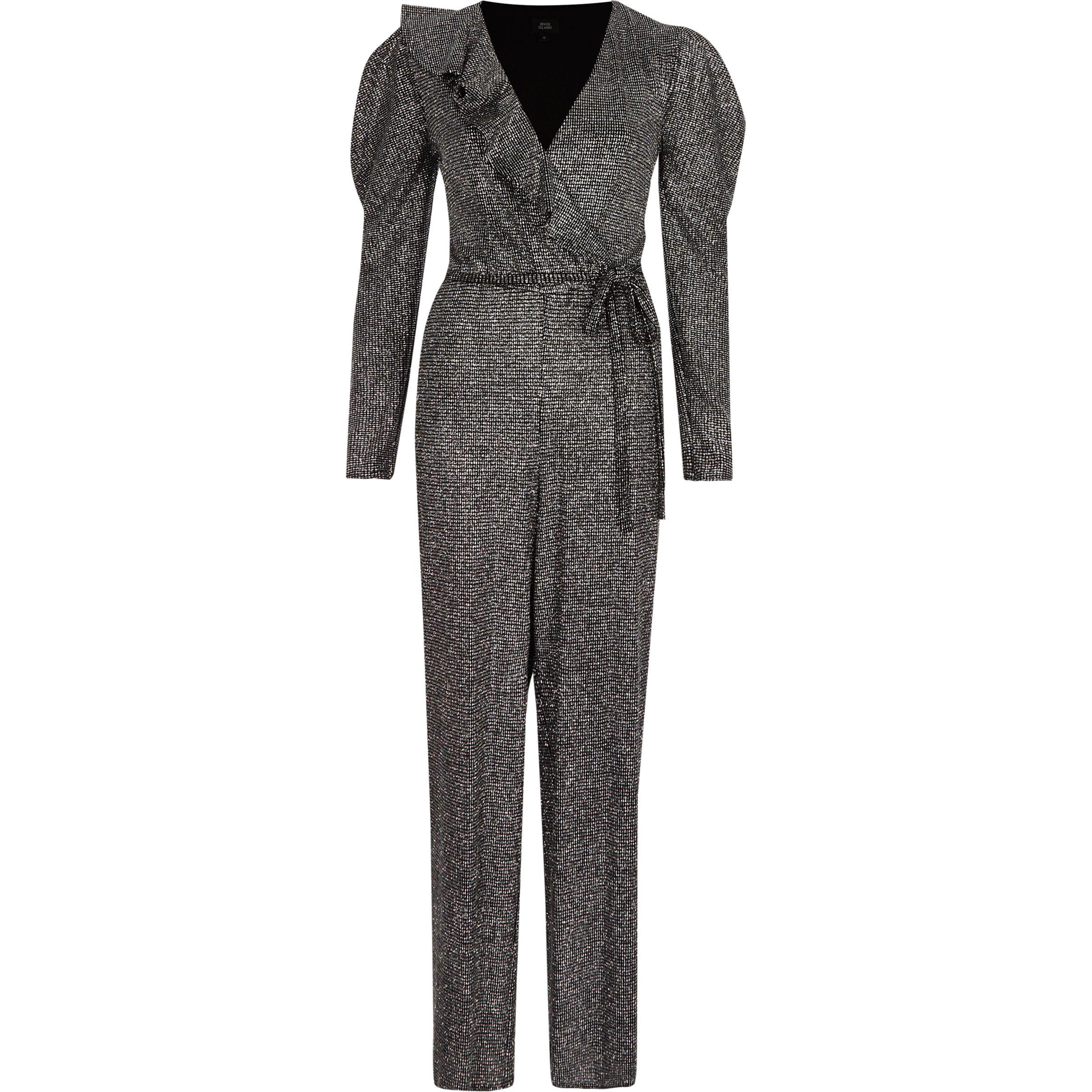 river island silver jumpsuit