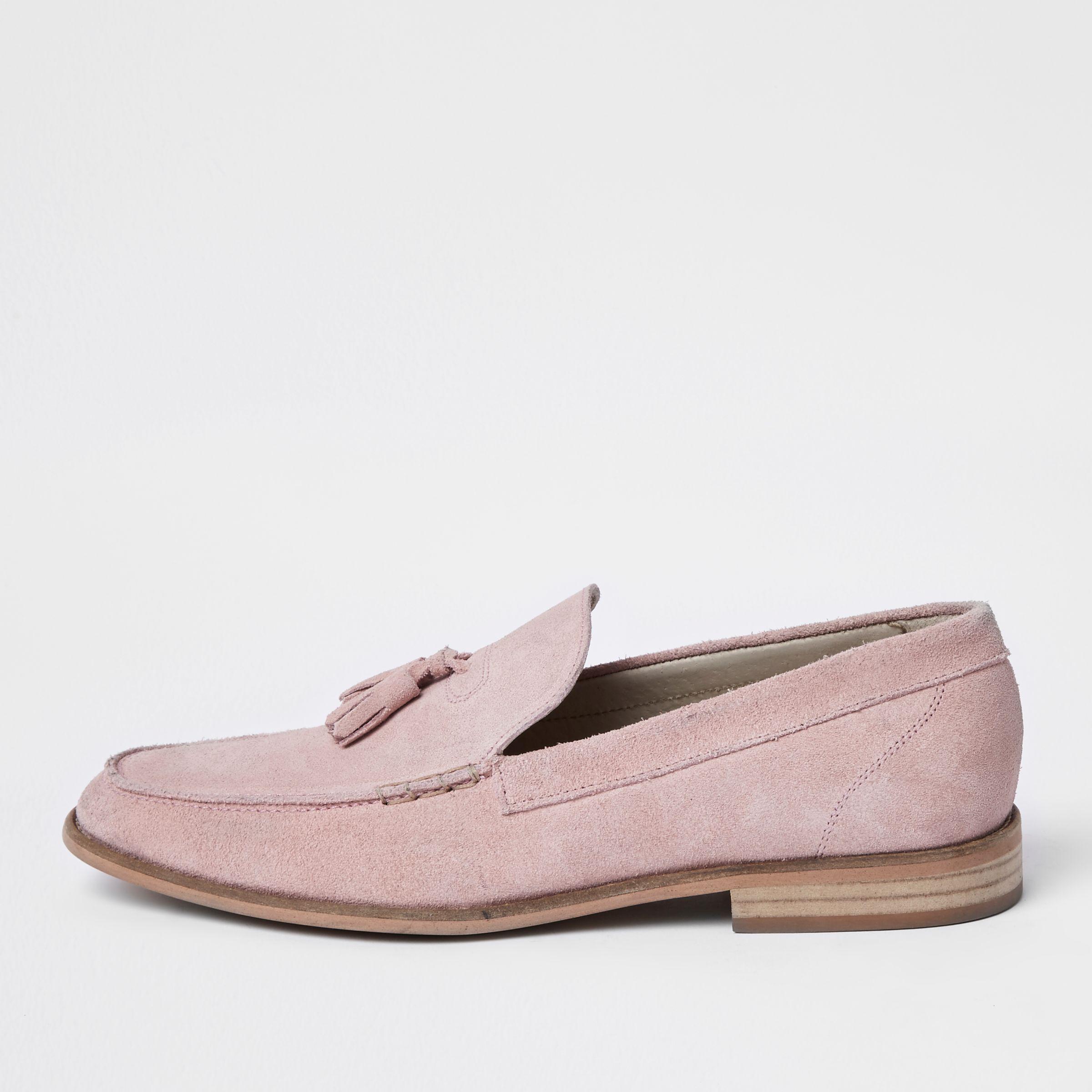 River Island Light Pink Suede Tassel Loafers for Men - Lyst