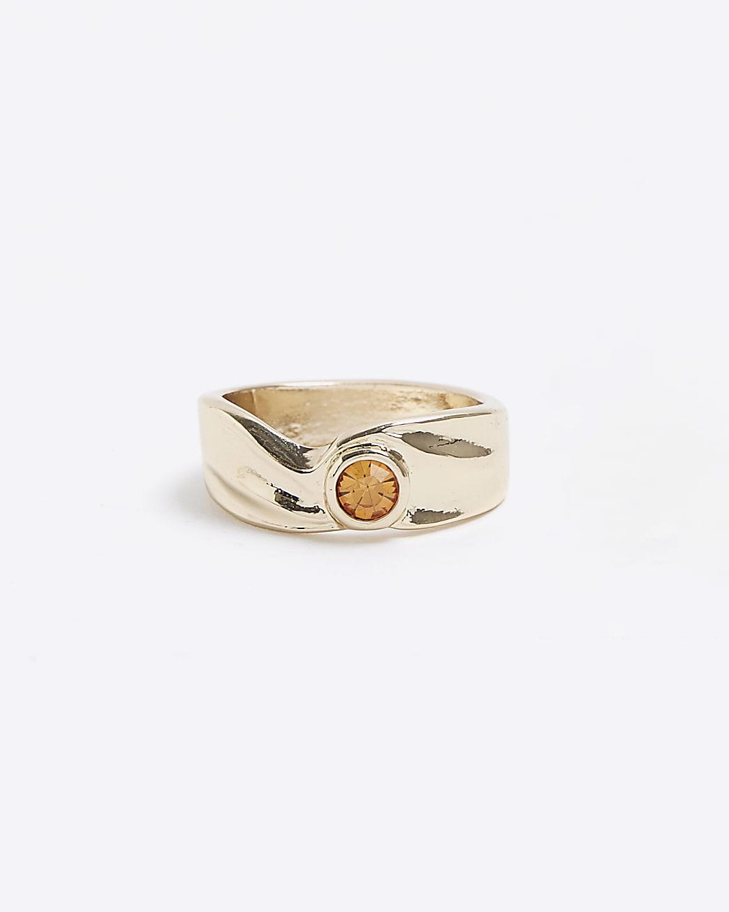River Island Gold Amber Stone Band Ring in White | Lyst