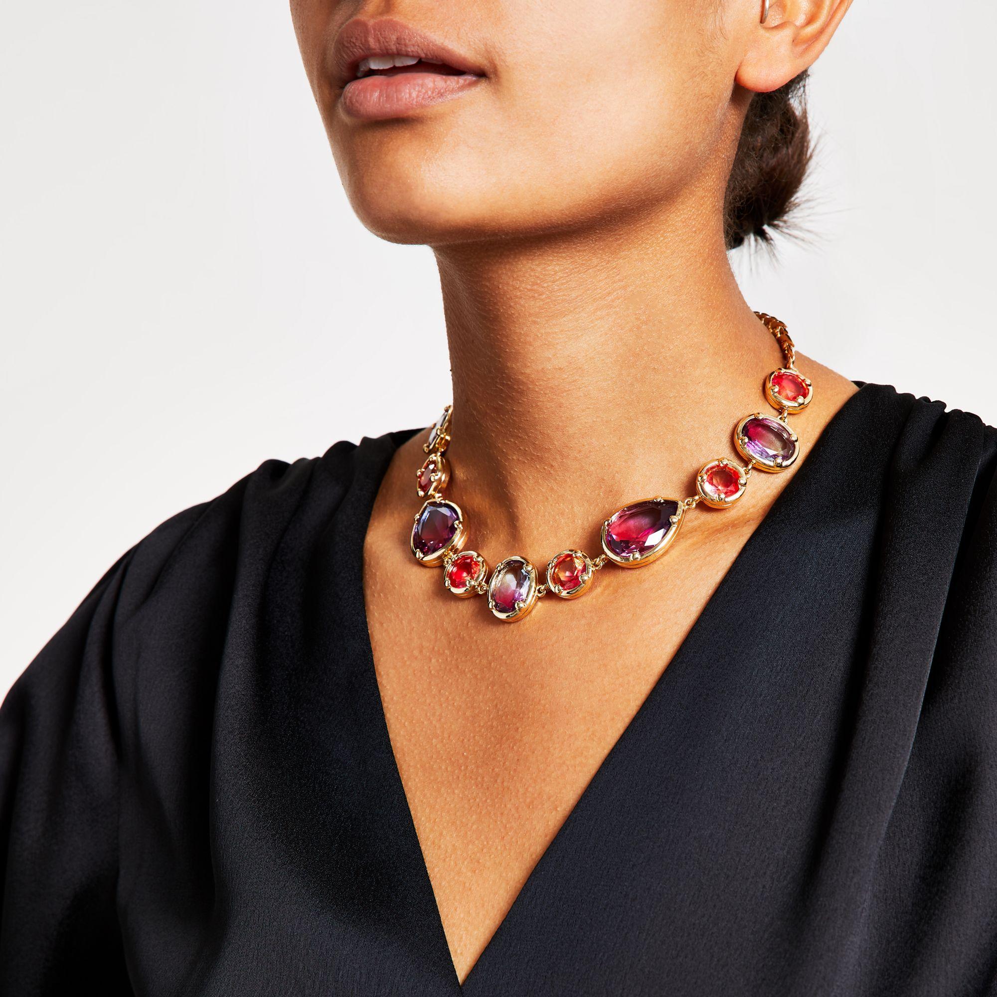 River Island Gold Colour Ombre Gem Stone Necklace in Metallic Lyst