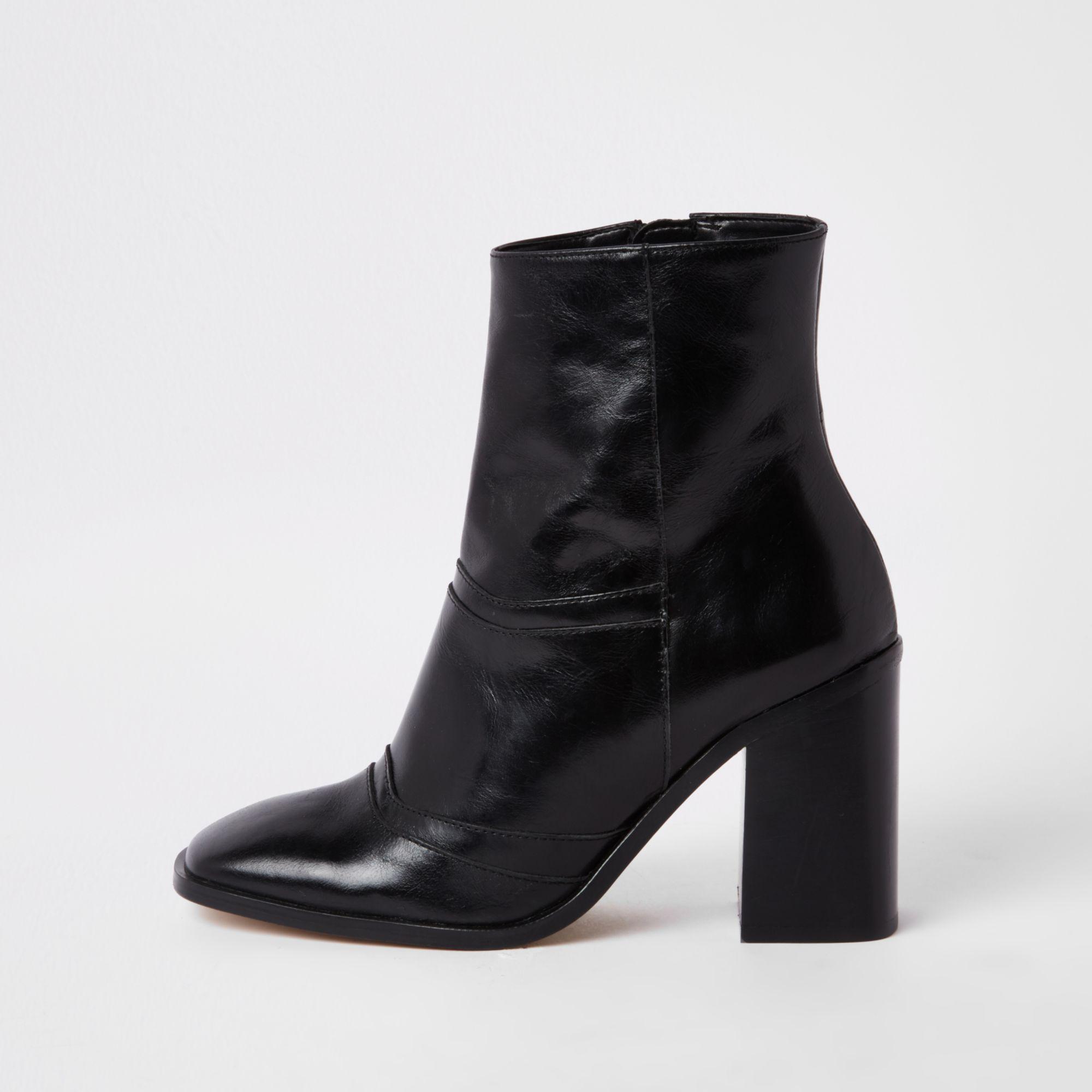River Island Black Leather Square Toe Ankle Boots Lyst