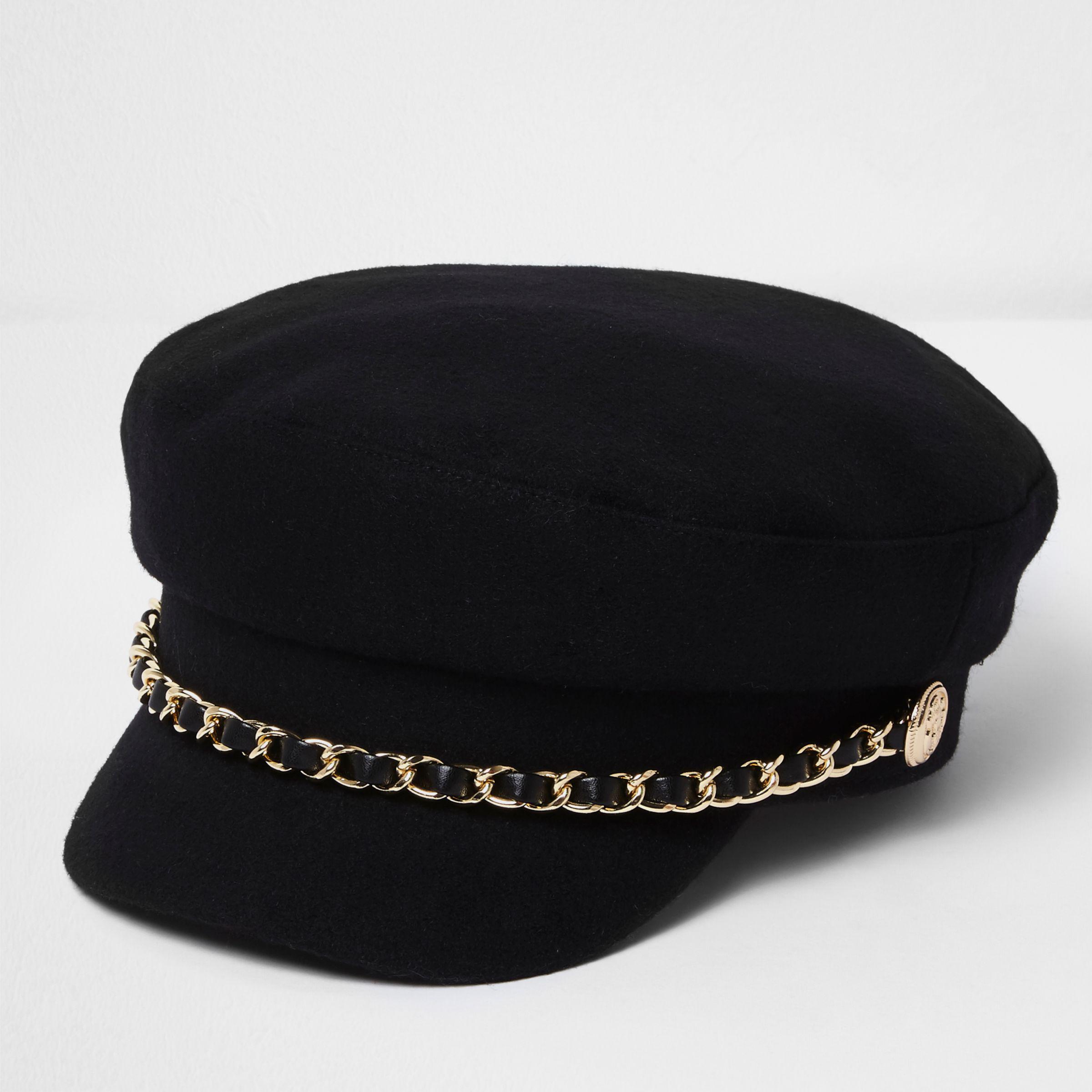 Black Chain Trim Baker Boy Hat | Lyst