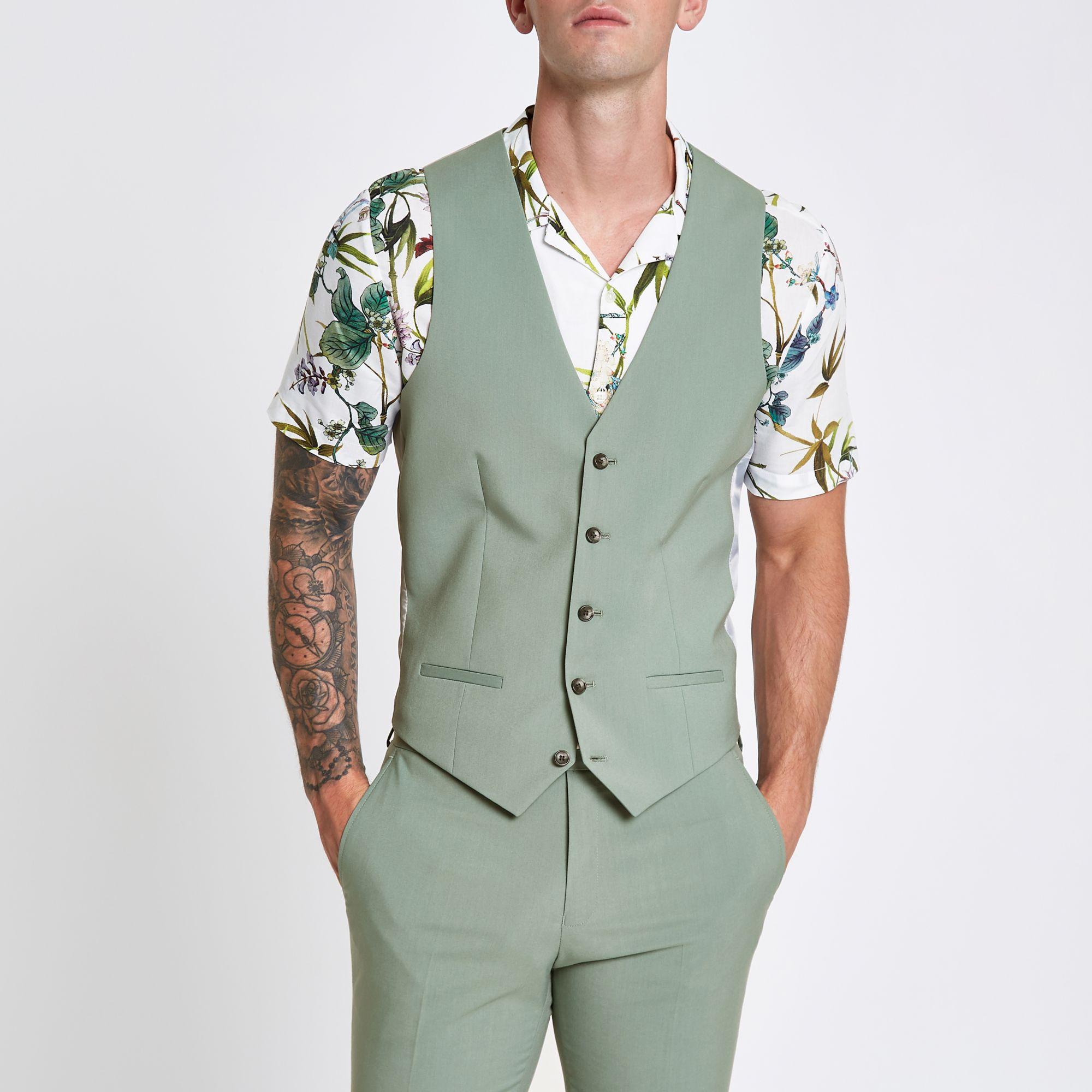 Synthetic Mint Green Suit Waistcoat 