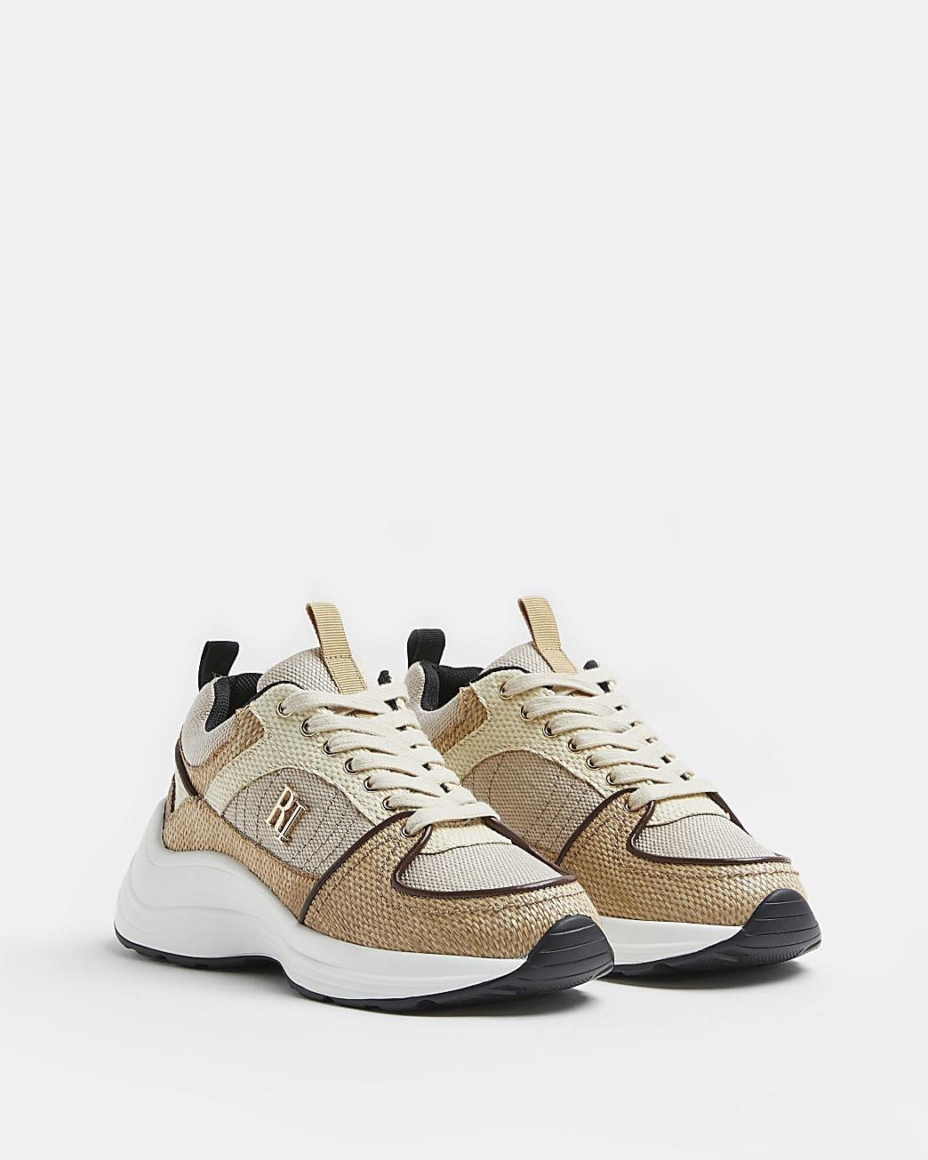 River Island Beige Colour Block Chunky Sneakers in White | Lyst