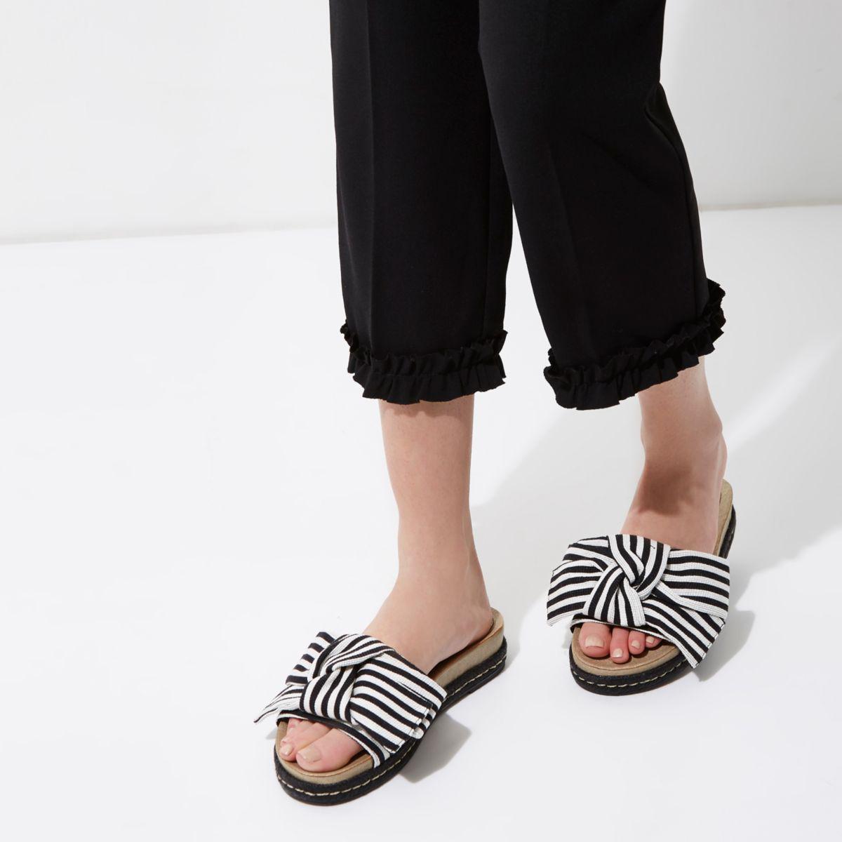 River Island Black Stripe Bow Sliders - Lyst