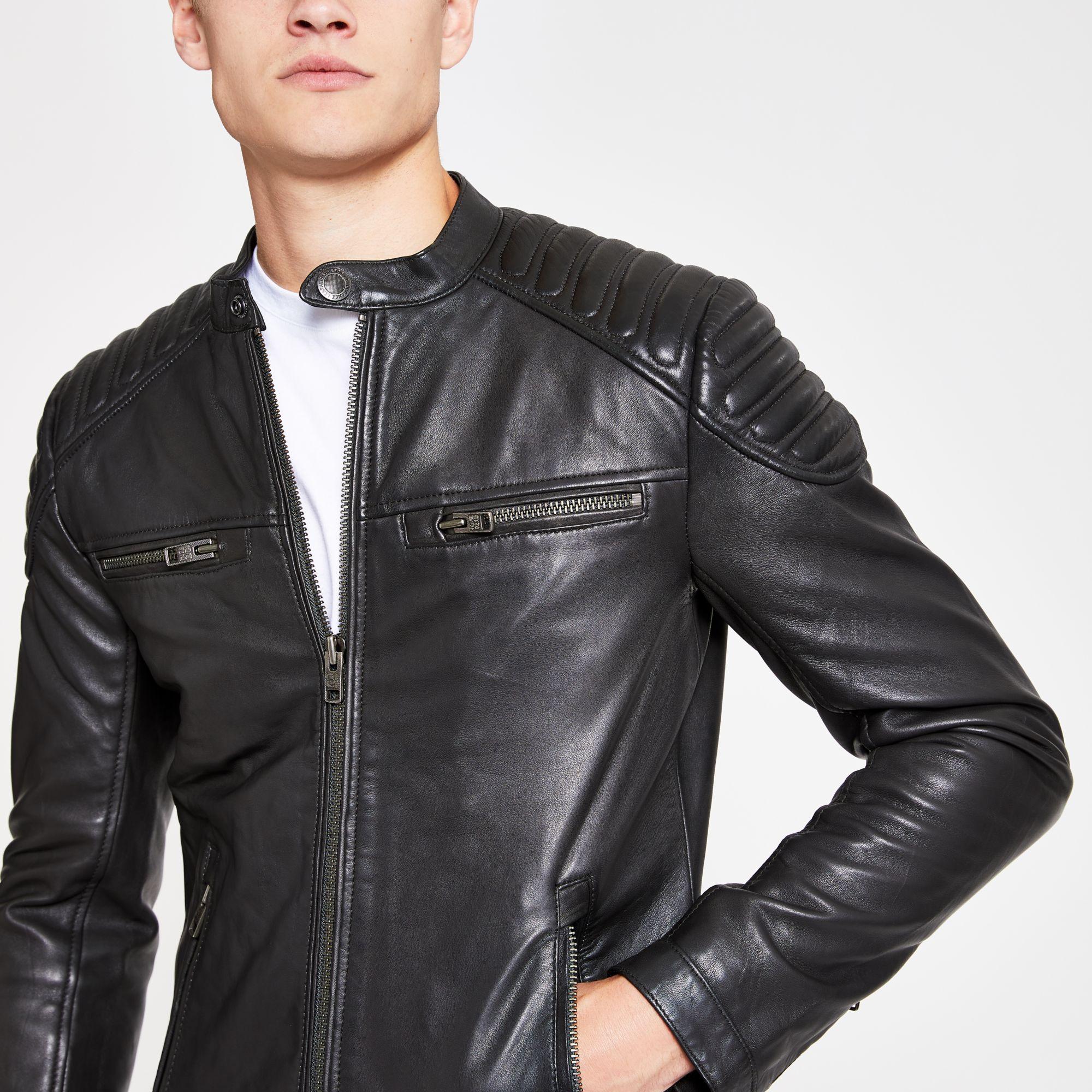 Superdry River Island Leather Jacket in Black for Men | Lyst