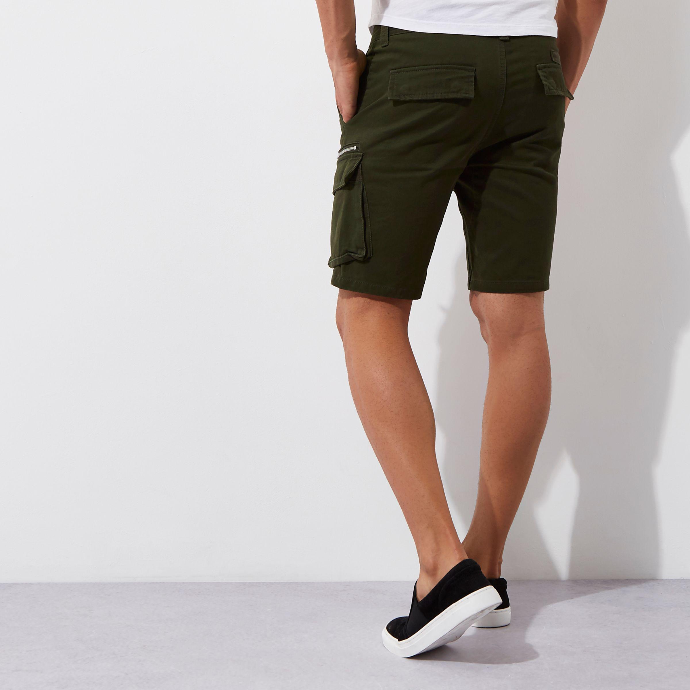 Lyst River Island Khaki Green Skinny Cargo Shorts in Green for Men