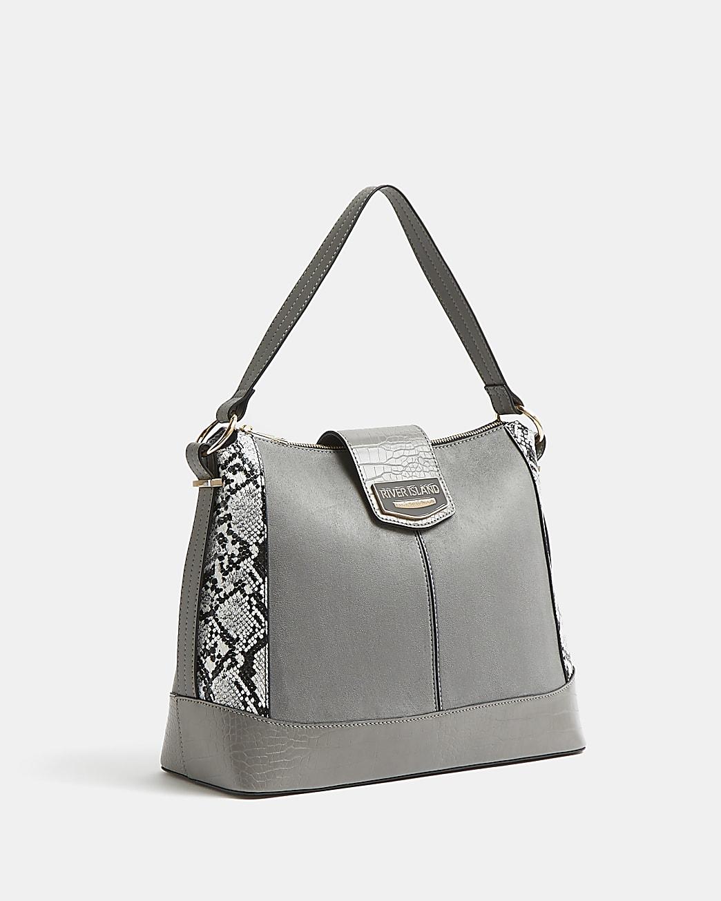 River Island Grey Snake Print Slouch Bag in Grey | Lyst Canada