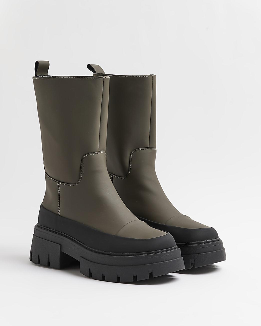 River Island Khaki Chunky Ankle Boots in Black | Lyst