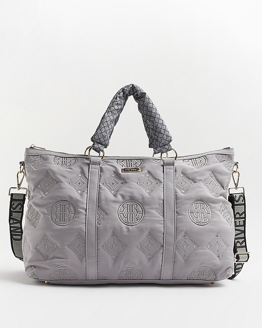 River Island Grey Ri Monogram Nylon Holdall Bag in Gray Lyst