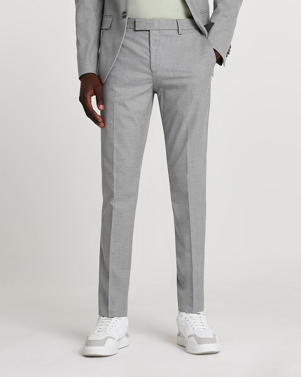 Textured Skinny Suit Trousers in Grey 