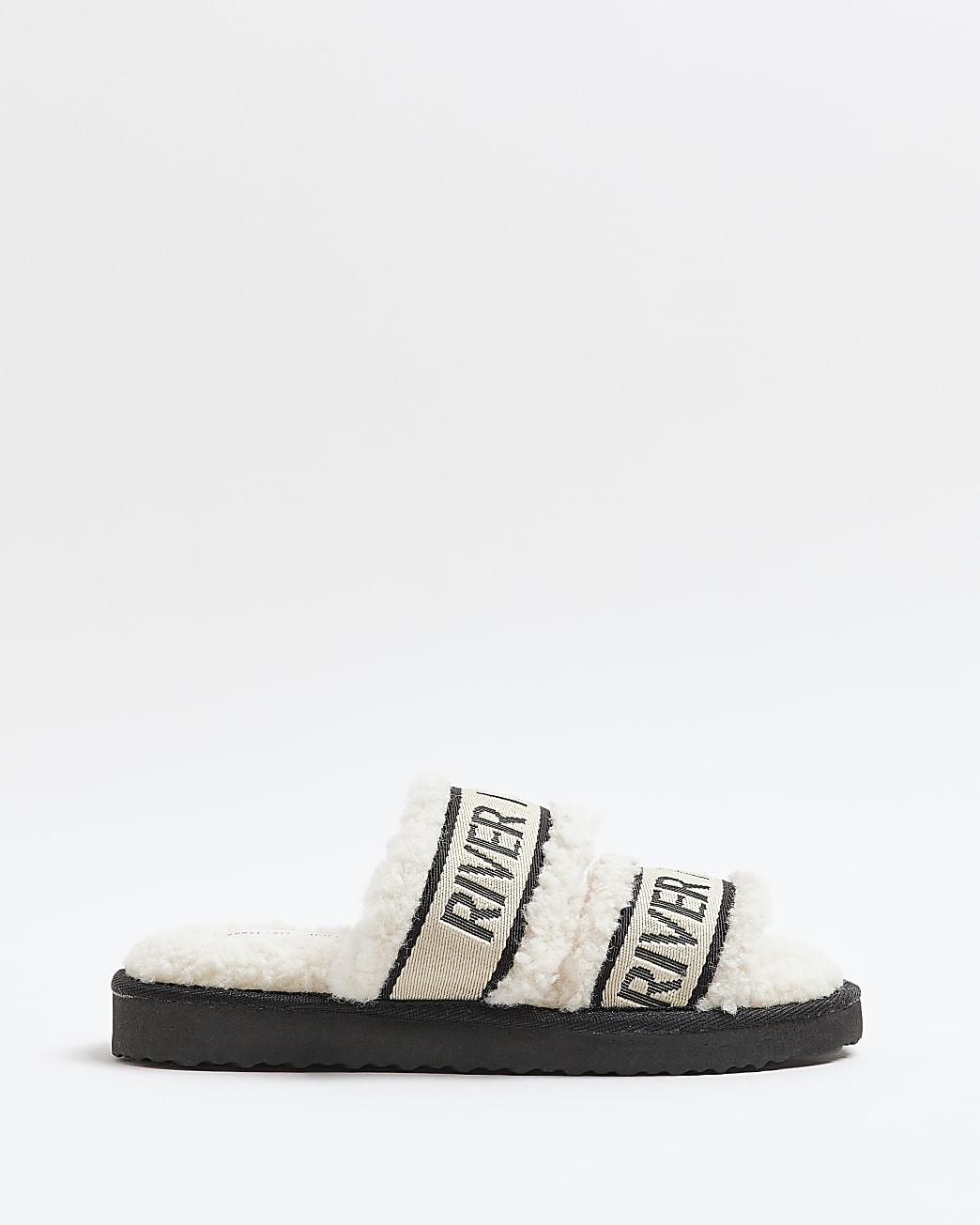 River Island Double Strap Slippers in White Lyst
